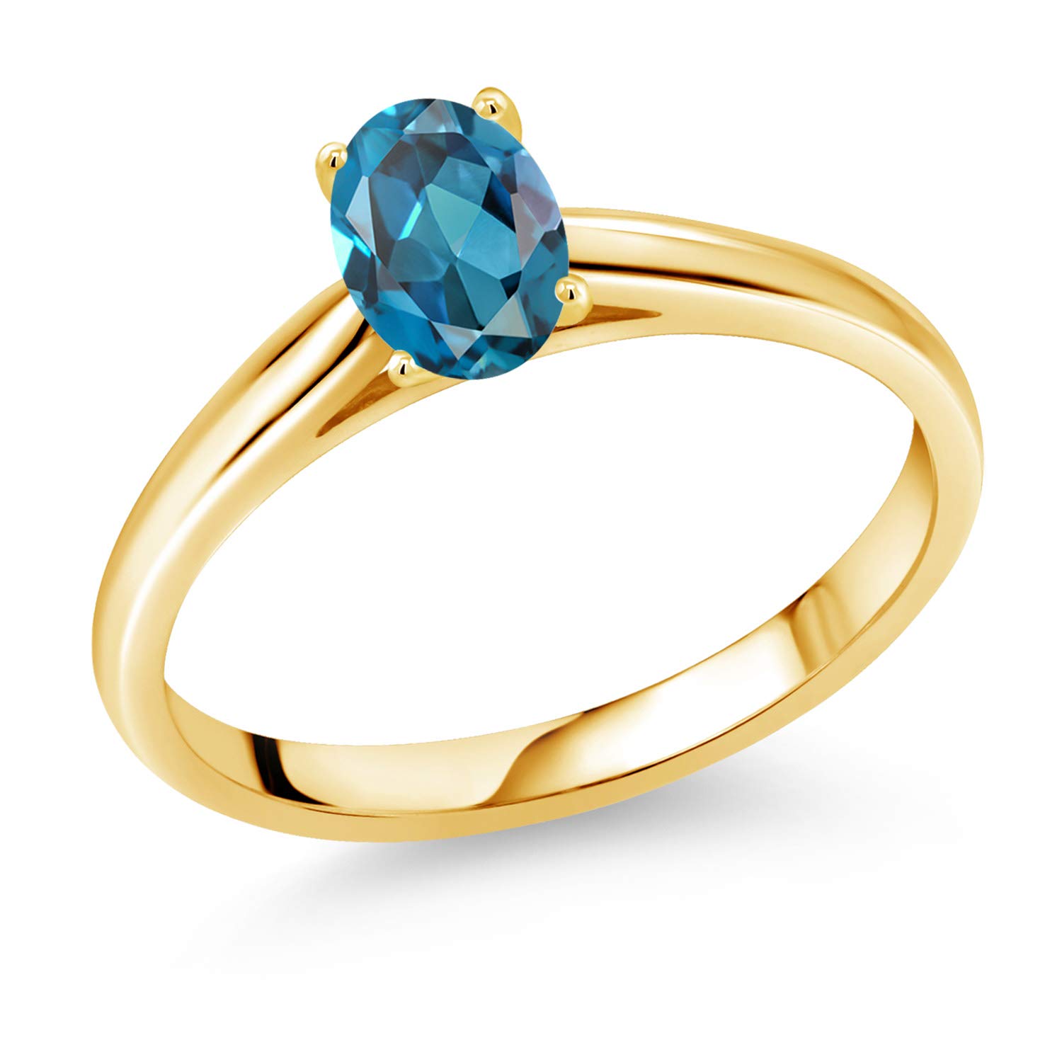 10K Yellow Gold Solitaire Ring with 0.60 Ct Oval London Blue Topaz - Gem Stone King | Elegant Engagement, Anniversary & Gift Jewelry for Women