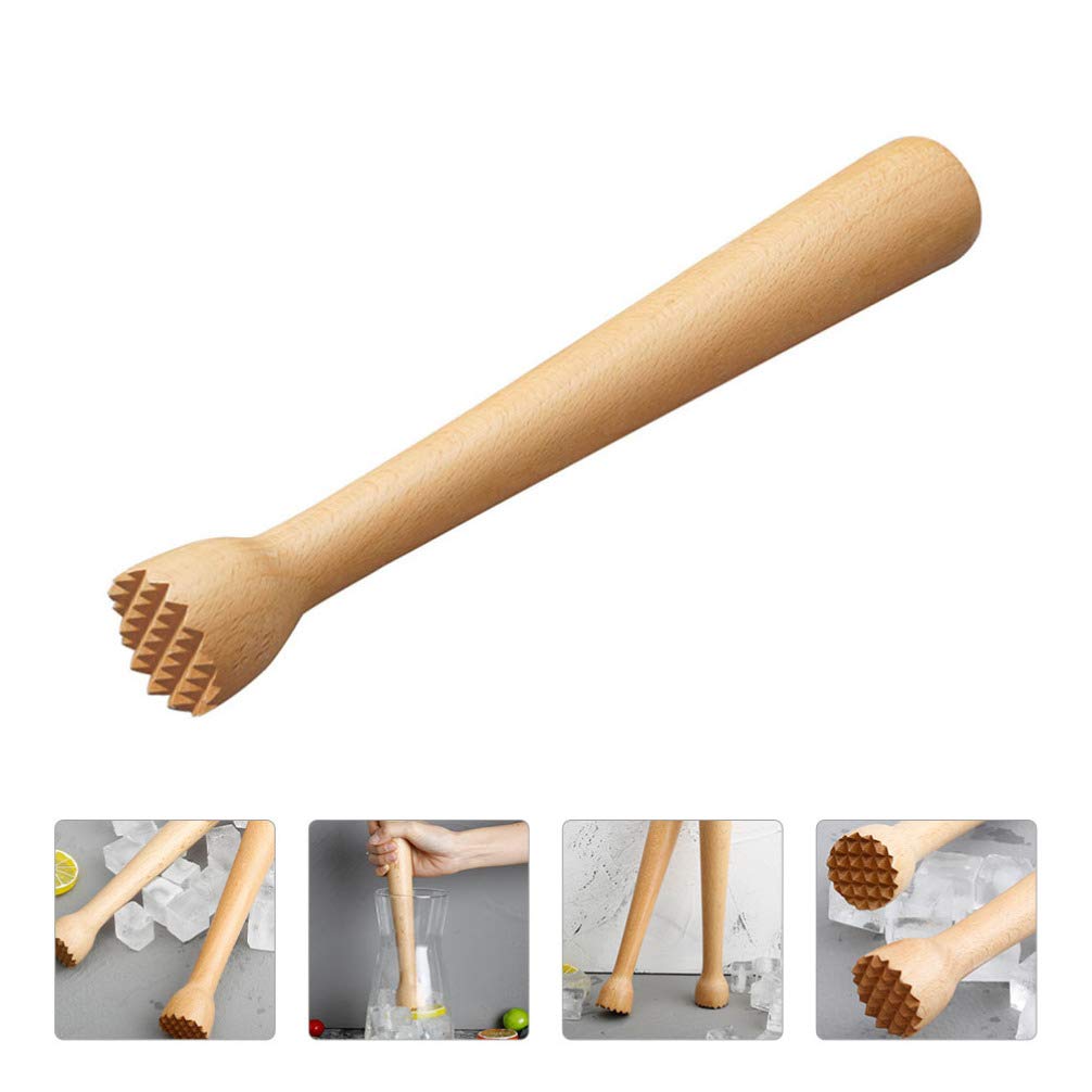 Professional Beech Wood Cocktail Muddler - Multi-Purpose Mixing Rod for Mojito, Ice Hammer, Fruit Crusher & Milk Tea Stirring - Perfect for Bartending, Home Bars, Cocktail Making & Kitchen Use