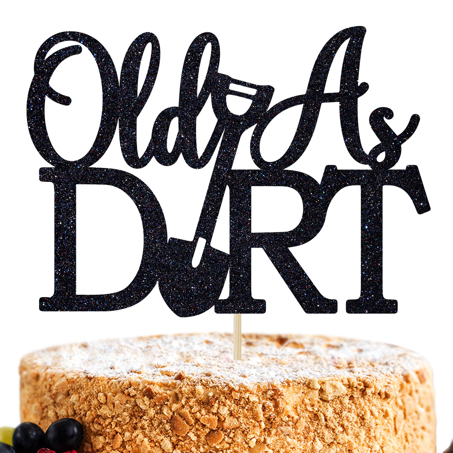 Funny 40th 50th 60th 70th Birthday Cake Topper - 'Holy Shit You're Old' & 'Your Ass is Old' Novelty Decor for Men & Women - Black Glitter Party Supplies - Perfect for Milestone Birthday Celebrations & Retirement Parties