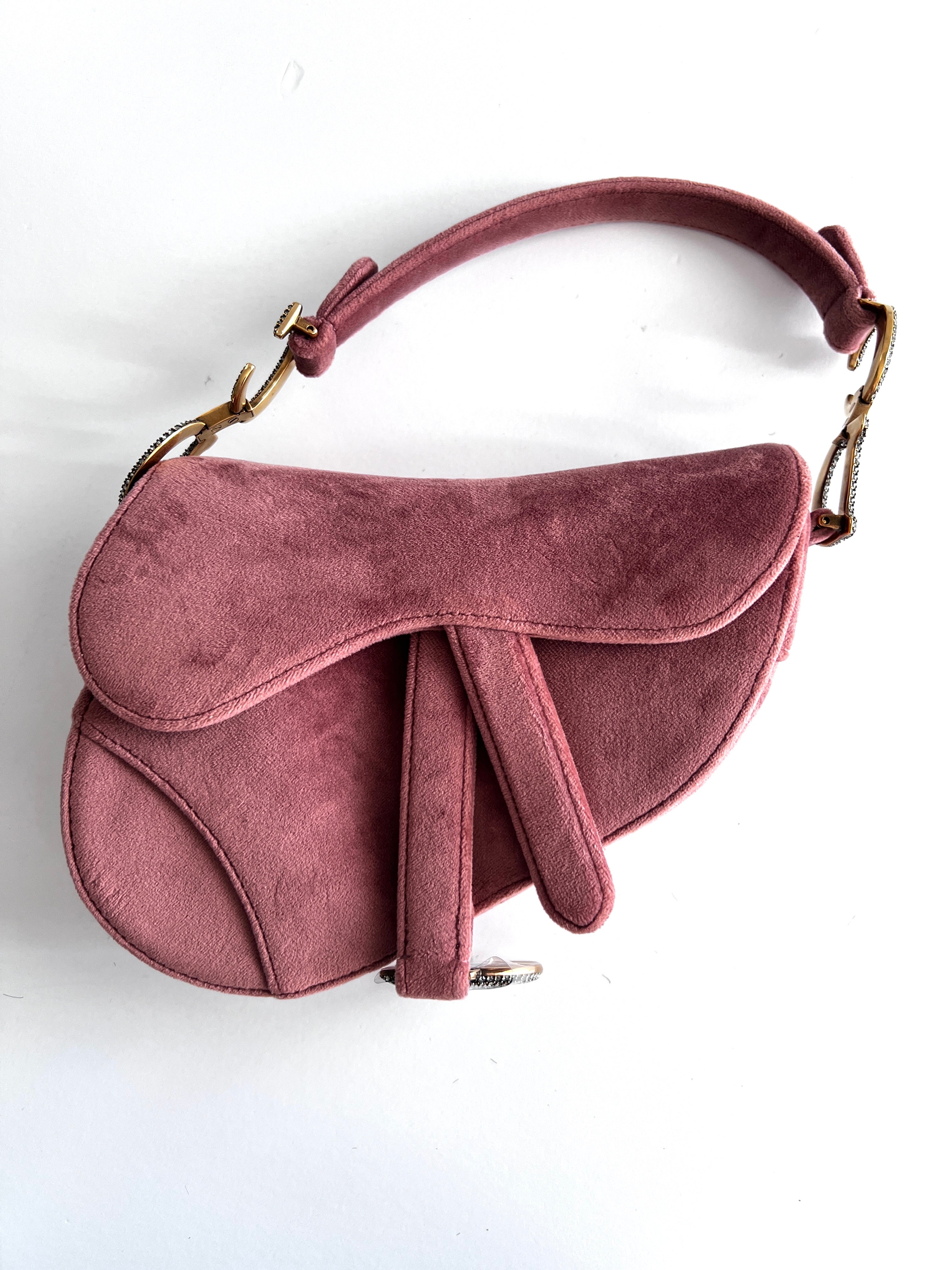 Dior Mini Rose Pink Velvet Saddle Bag - Luxury Crossbody Purse for Women, Perfect for Date Night & Evening Events