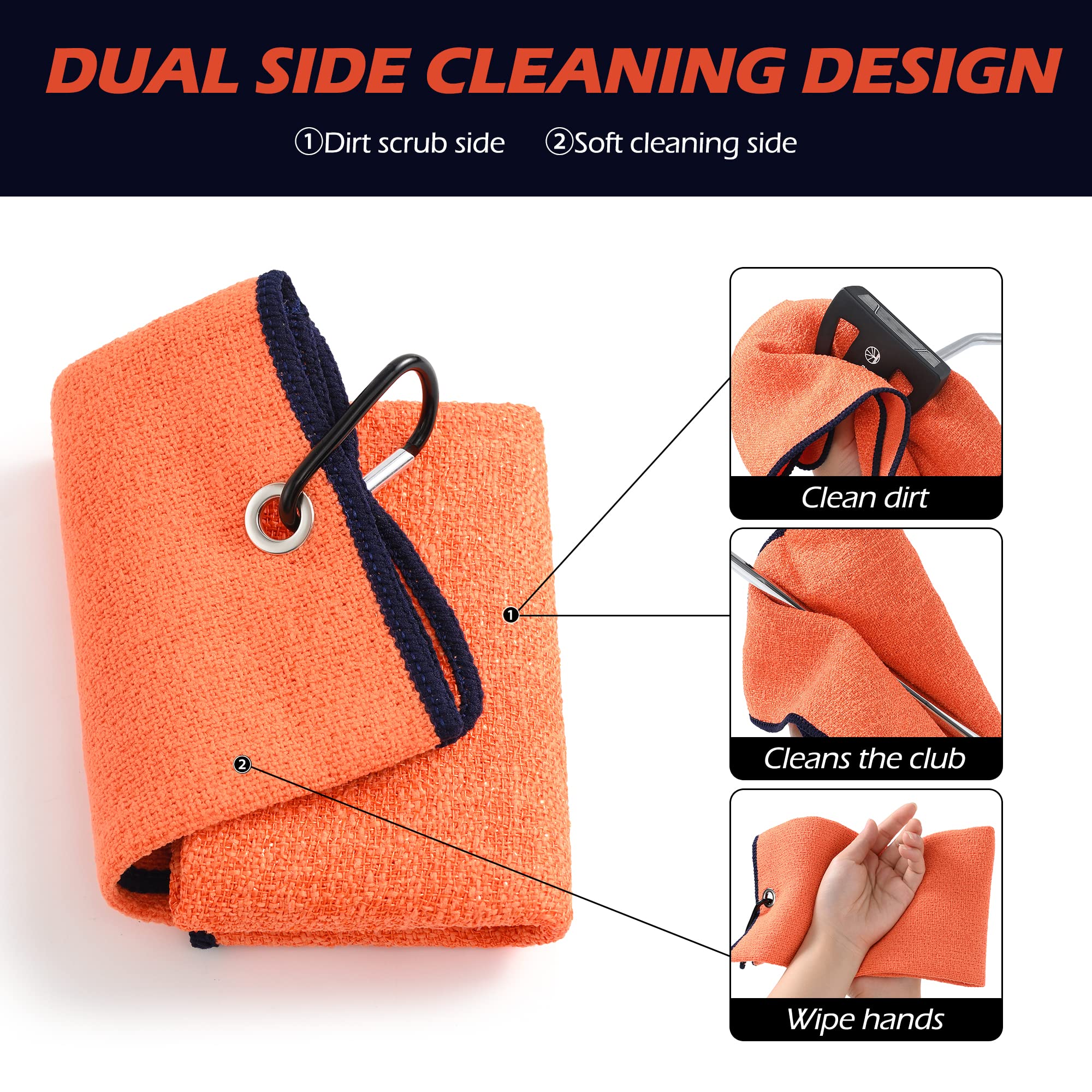 Tri-fold Golf Towel with Scrub Side for Club & Ball Cleaning | Multifunctional Sports Towel for Golfers