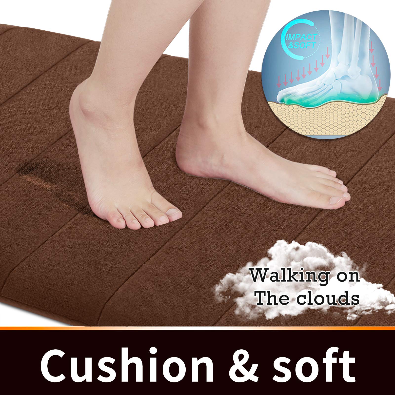 Yimobra Memory Foam Bath Mat - 24x17 Inch Non-Slip Super Absorbent Quick Dry Bathroom Rug - Soft Thick Machine Washable Shower Mat for Tub & Floor - Perfect for Bathrooms, Showers & Spa Areas (Brown)