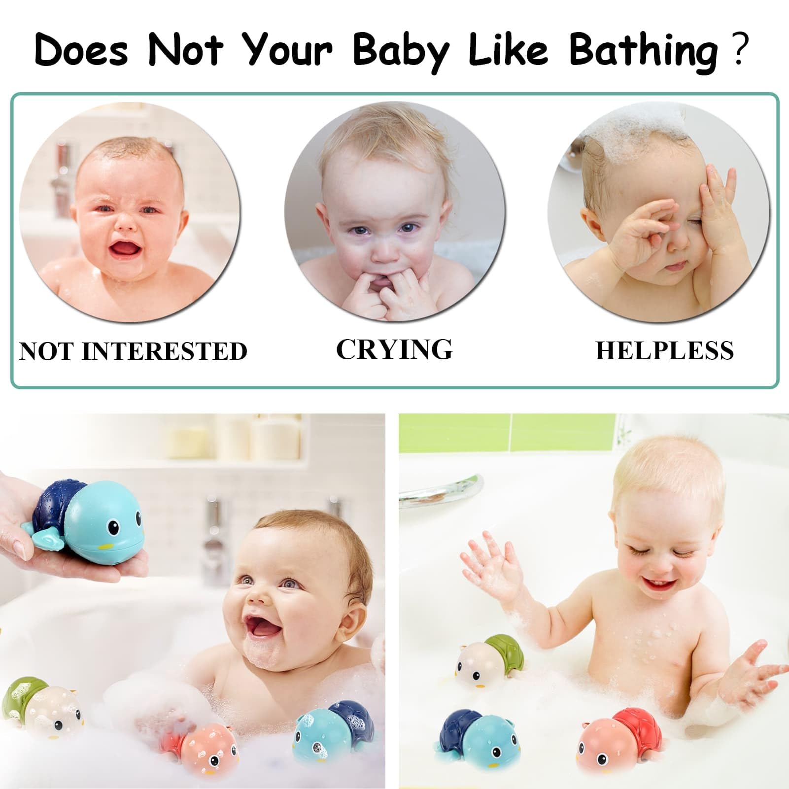 Wind Up Bath Toys for Toddlers 1-4 Years Old - Cute Floating Swim Turtles for Boys & Girls - Fun Bathtub & Pool Water Toys - Perfect Christmas & Birthday Gifts for Kids - Encourages Sensory Play & Water Confidence
