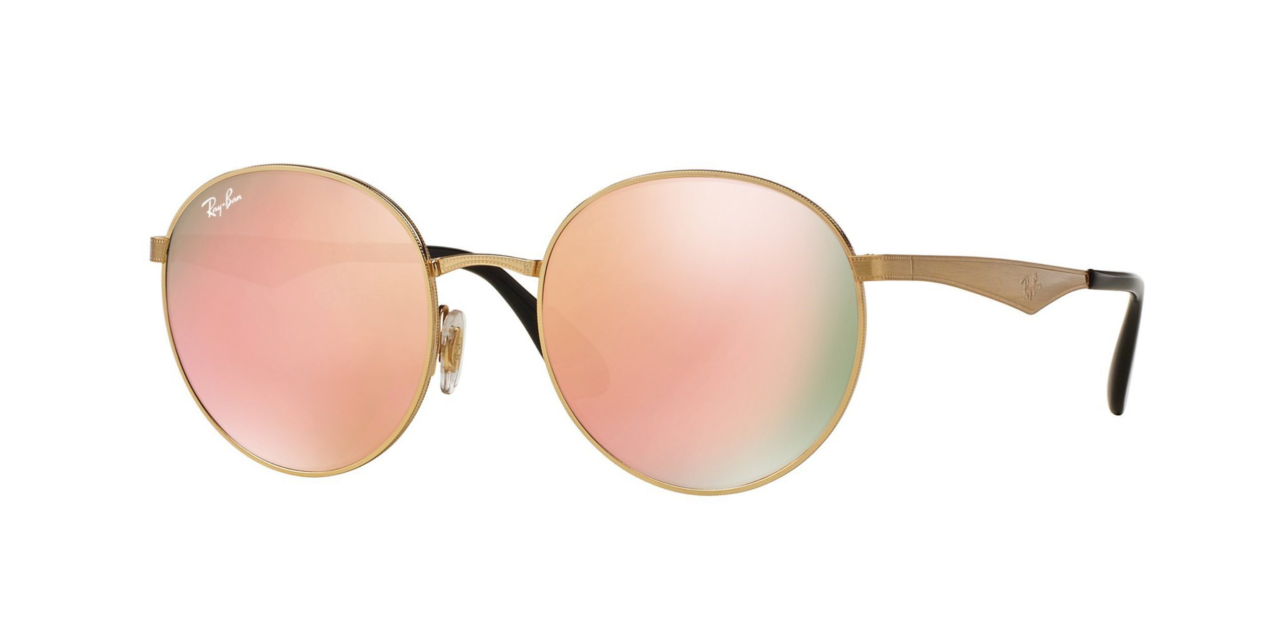 Ray-Ban Women's Highstreet Round Sunglasses - Gold/Brown Mirror Pink Lens - UV Protection & Polarized - Perfect for Beach, Driving & Outdoor Activities