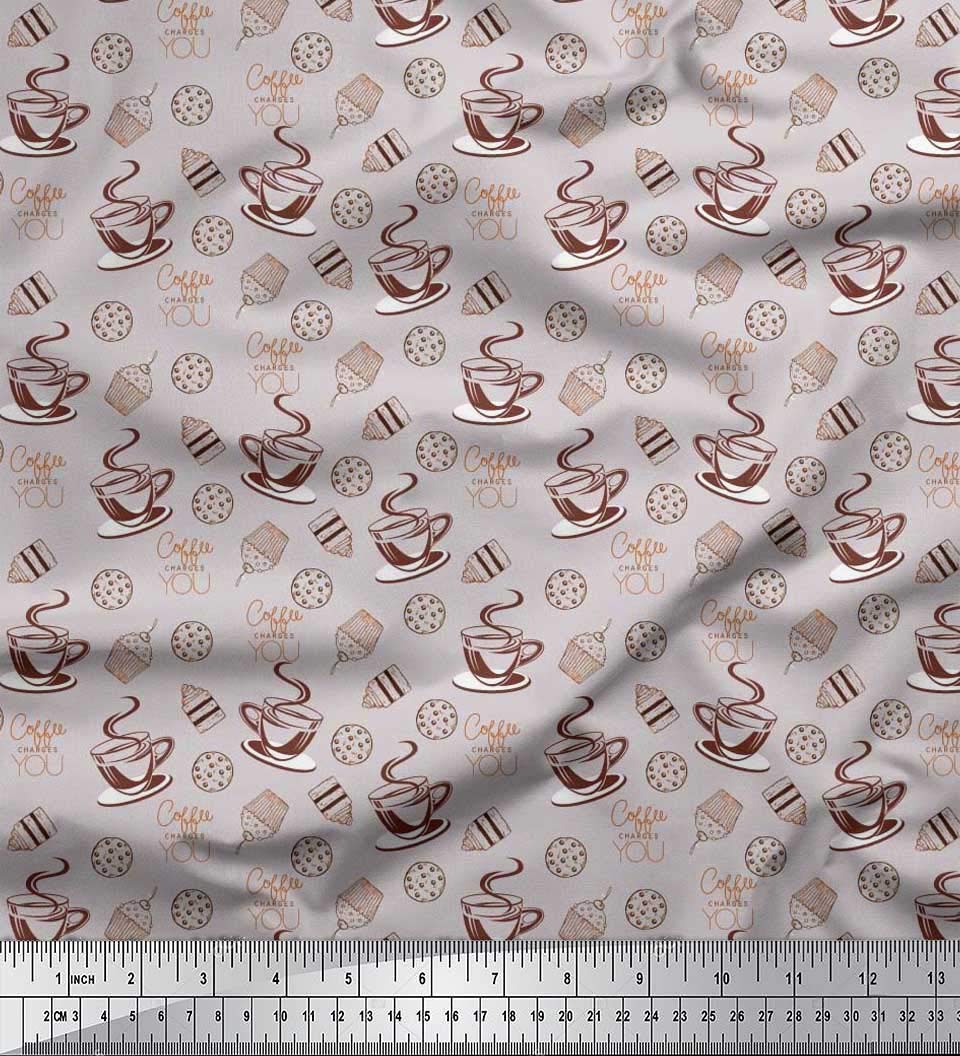 Soimoi Moss Georgette Brown Fabric by The Yard - 42 Inch Wide Coffee Cookies & Cupcake Print Textile - Soft Fashion & Home Decor Material for Dresses, Curtains, DIY Crafts