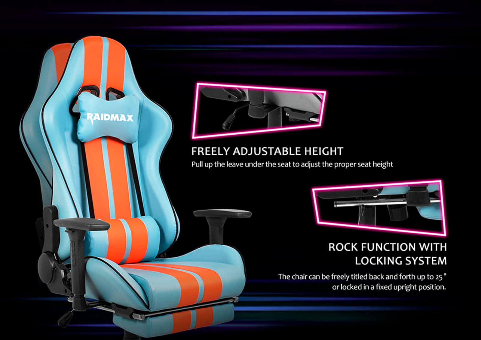 Raidmax Superior DK905 Racing Style Ergonomic Gaming Chair - Adjustable 3D Armrests, Headrest & Lumbar Support, Tilt Mechanism, Reclining Back with Certified Gas Lift - Perfect for PC Gaming, Esports & Home Office Setup