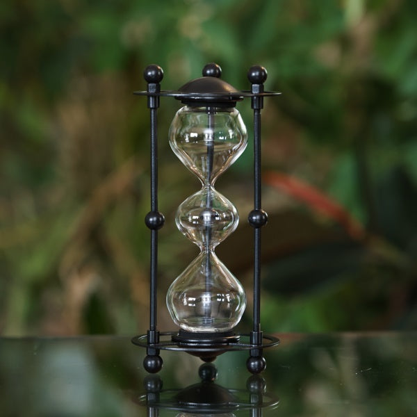 Black Domed Metal Hourglass Kit - Traditional & Three-Tier Sand Timer for Home Decor, Office Desk, and Meditation - Perfect for Gift Giving, Stress Relief, and Time Management