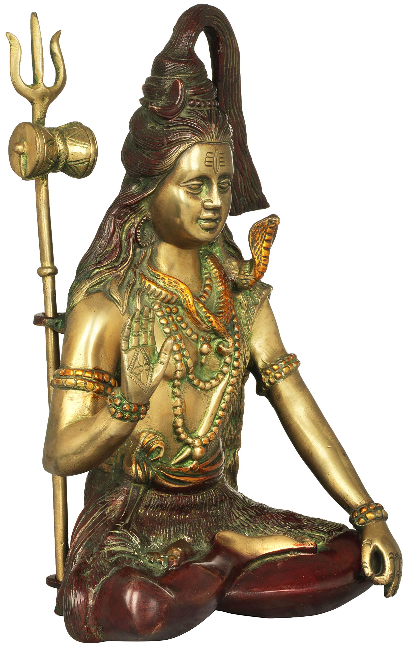 Exotic India Bhagawan Shiva Brass Statue - Red Gold Finish Hindu God Statue for Home Altar, Meditation & Spiritual Decor