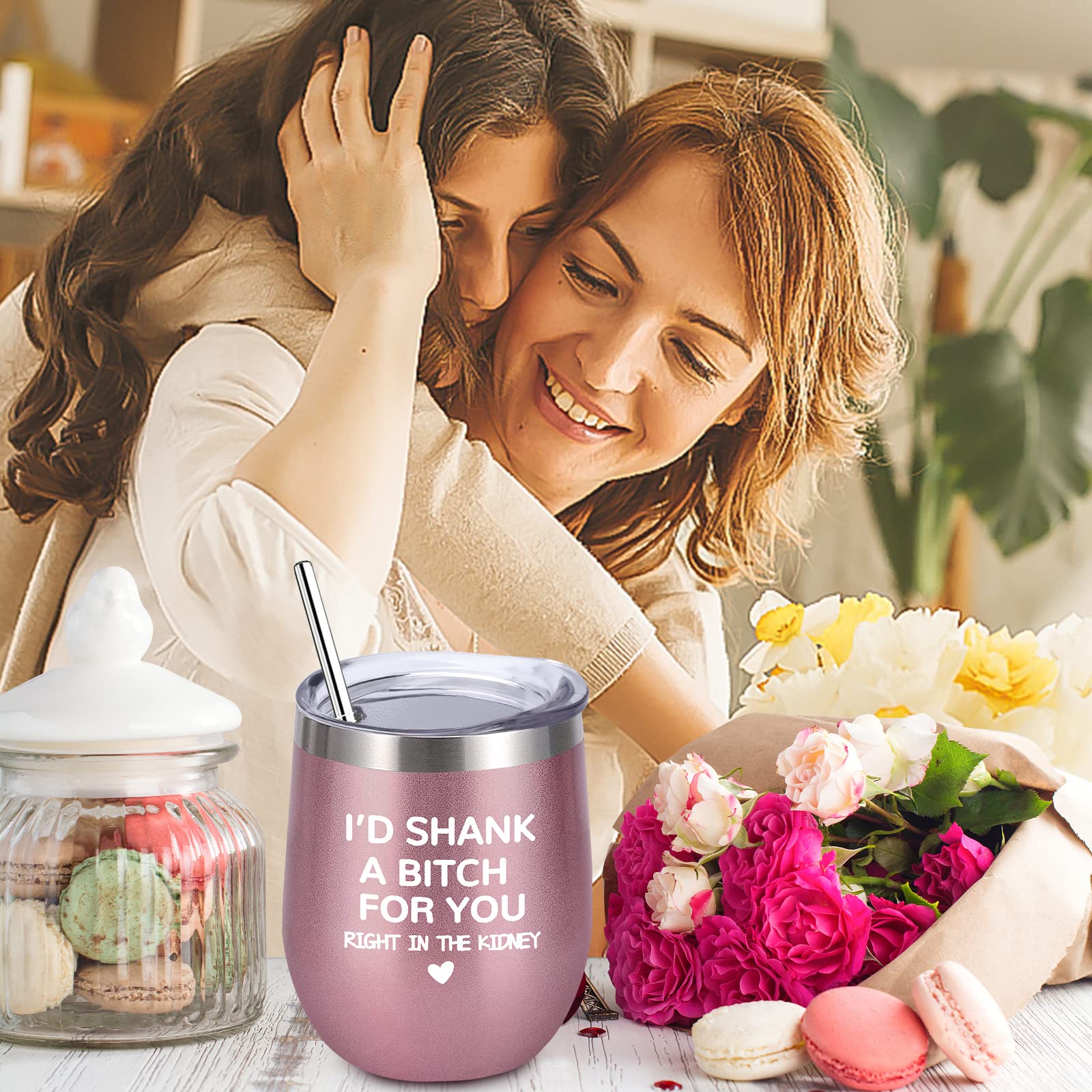 Best Friends Gifts for Women - 12OZ Insulated Wine Tumbler with Straw & Lid, Funny Christmas & Birthday Gift for Her, Wife, BFF - Perfect for Travel, Office & Coffee Dates