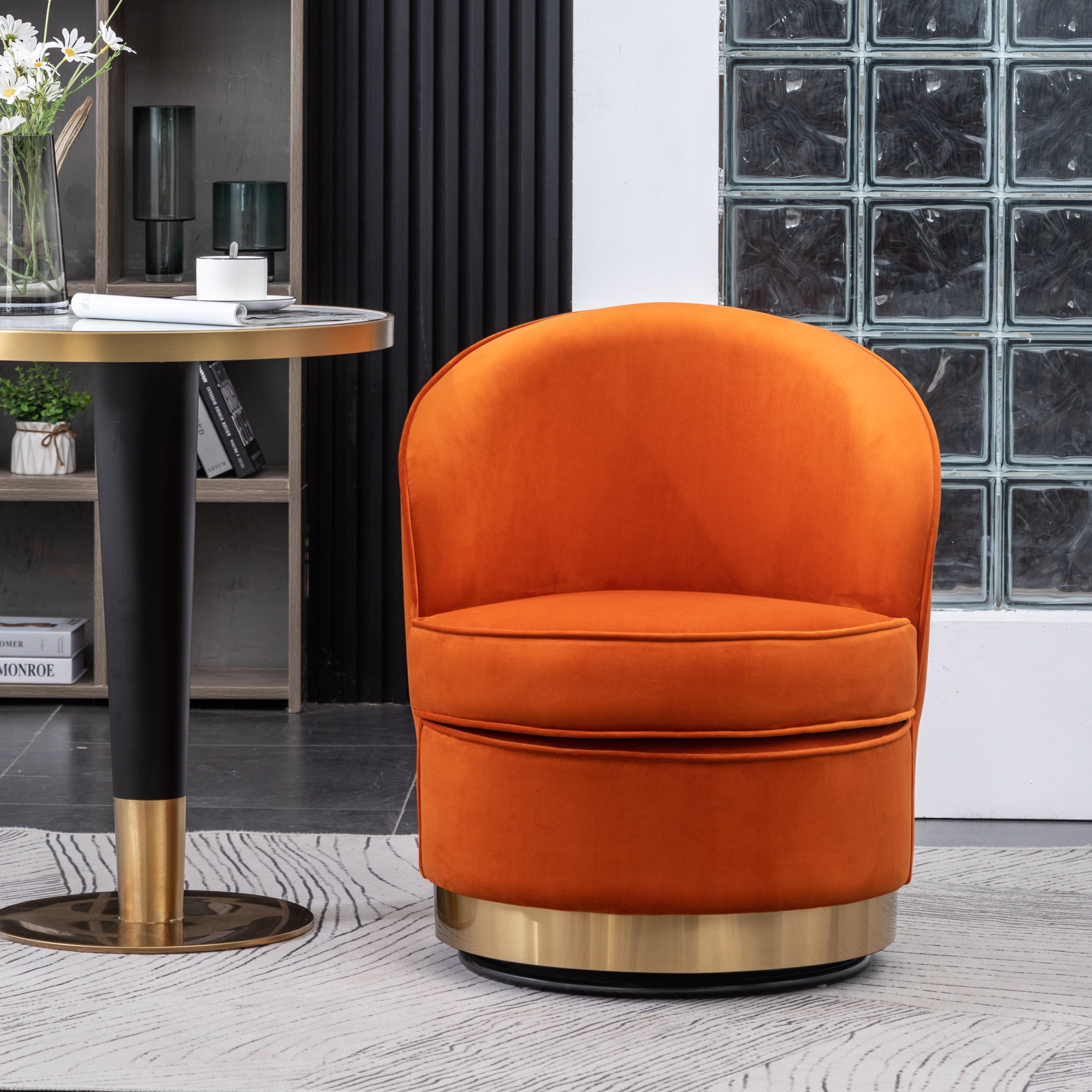Roundhill Furniture Wania Contemporary Velvet Swivel Chair - Modern Accent Chair with 360° Rotation for Living Room, Bedroom & Office - Plush Velvet Upholstery & Sturdy Metal Base