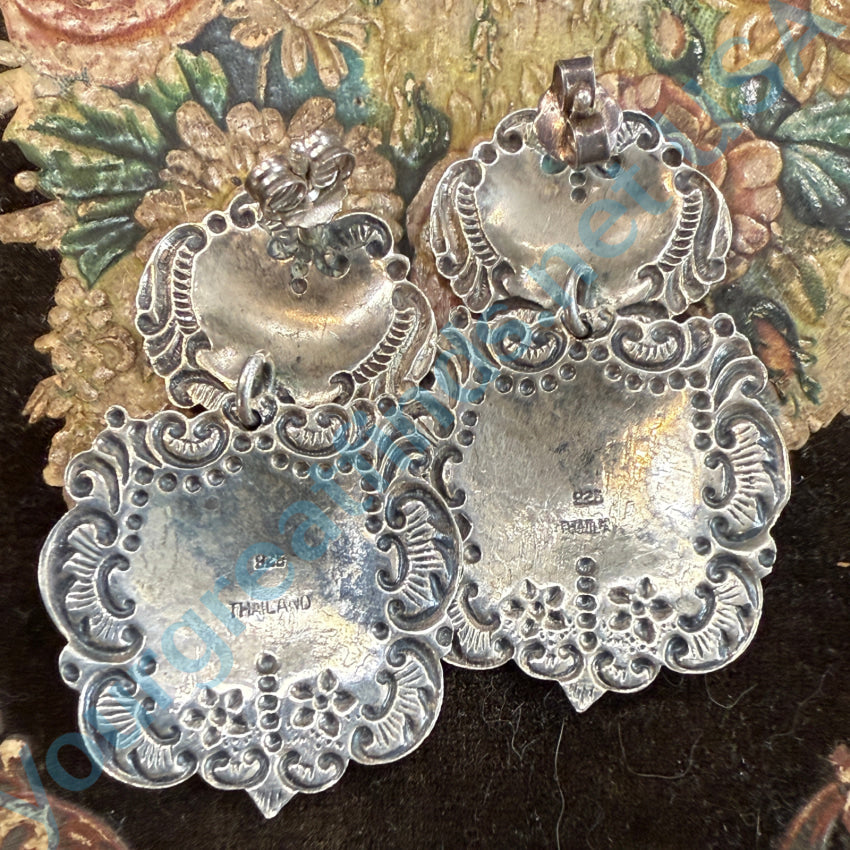 Vintage Baroque Style Sterling Silver Pierced Post Earrings for Women - Elegant Dangle Drop Earrings for Party, Wedding & Special Occasions