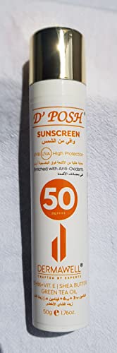 D’POSH® Water Resistant Sunscreen SPF 50 PA++++ for Dry & Sensitive Skin - Enriched with Antioxidants, Vitamin B3, B6 & E - Anti-Aging Face & Body Sunblock - Safe for Kids & Adults - Perfect for Beach, Pool & Outdoor Activities