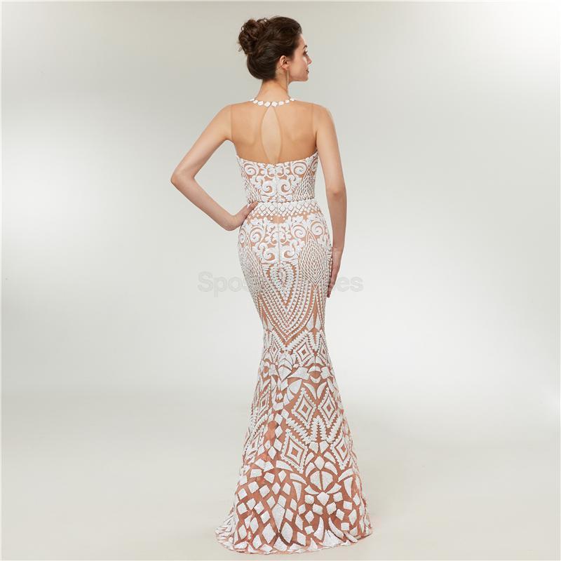 Elegant Illusion Lace Mermaid Long Evening Prom Dress for Women - Formal Party Gown with Sheer Neckline - Perfect for Homecoming, Prom Night & Special Occasions