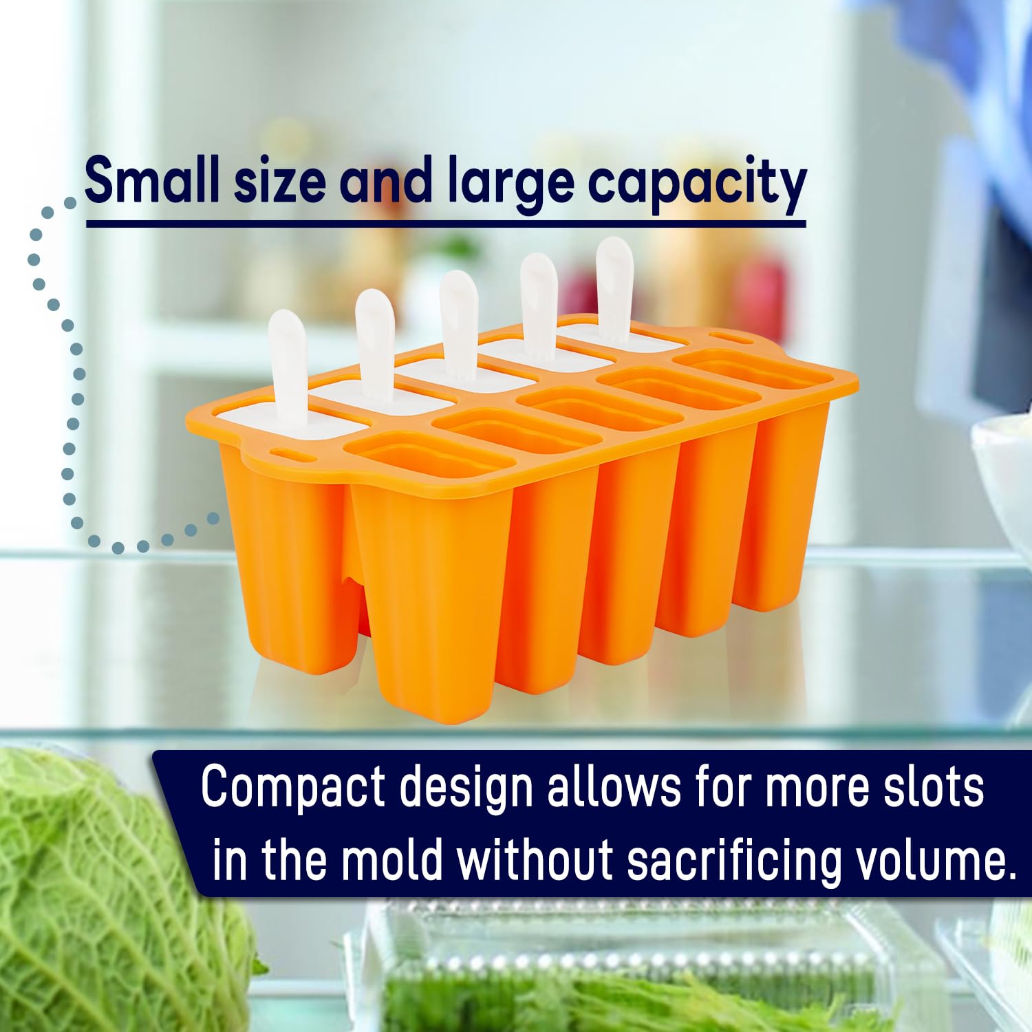 BPA-Free Silicone Popsicle Molds - 10 Cavity Reusable Ice Pop Molds with Sticks for Homemade Frozen Treats | Food Grade Safe | Perfect for Summer Snacks, Kids Parties & Healthy Desserts (Orange)