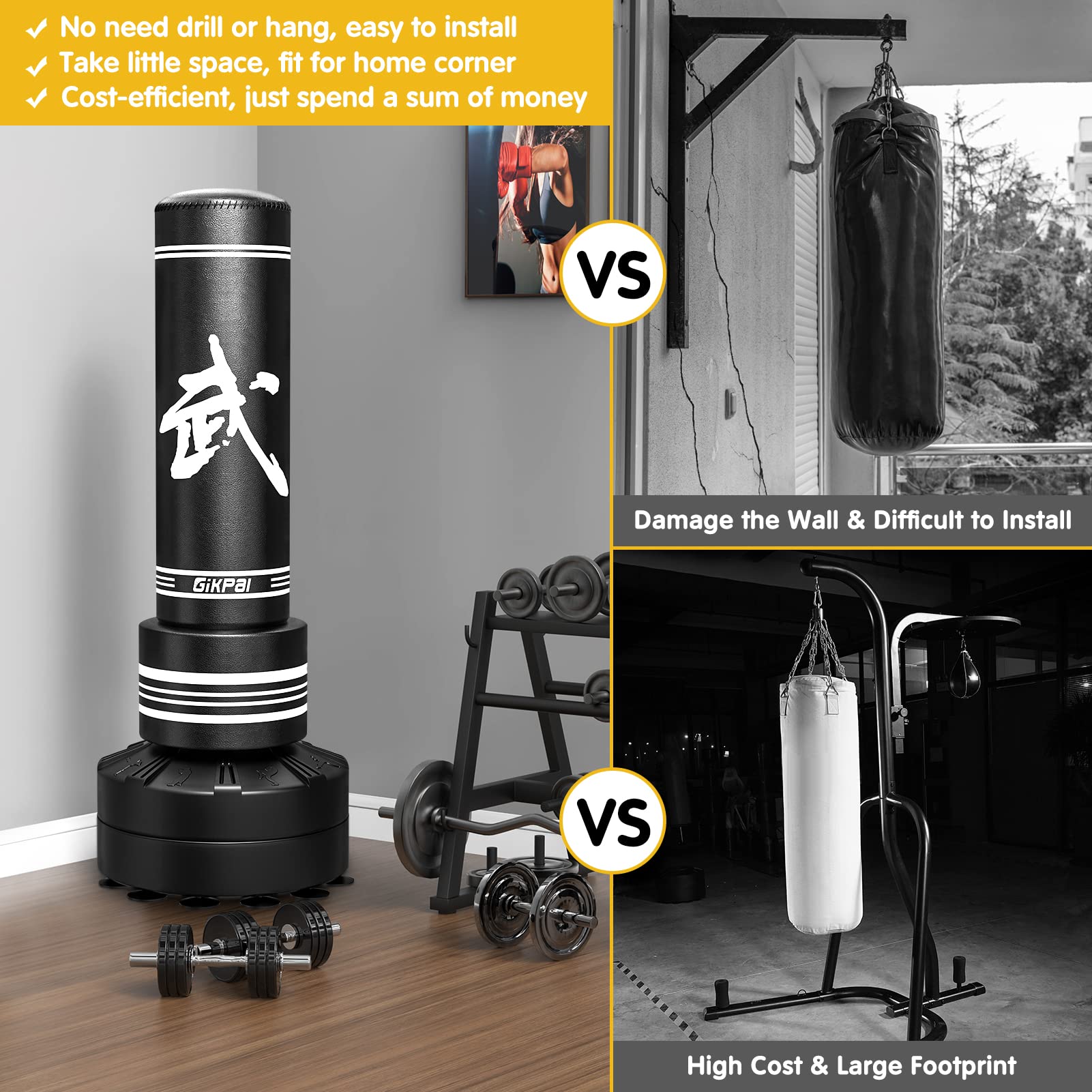 GIKPAL Heavy Duty Freestanding Punching Bag with Boxing Gloves - Adult & Kids Training Bag with Stand for MMA, Kickboxing, Martial Arts - Perfect for Home Gym, Boxing Practice & Fitness Training