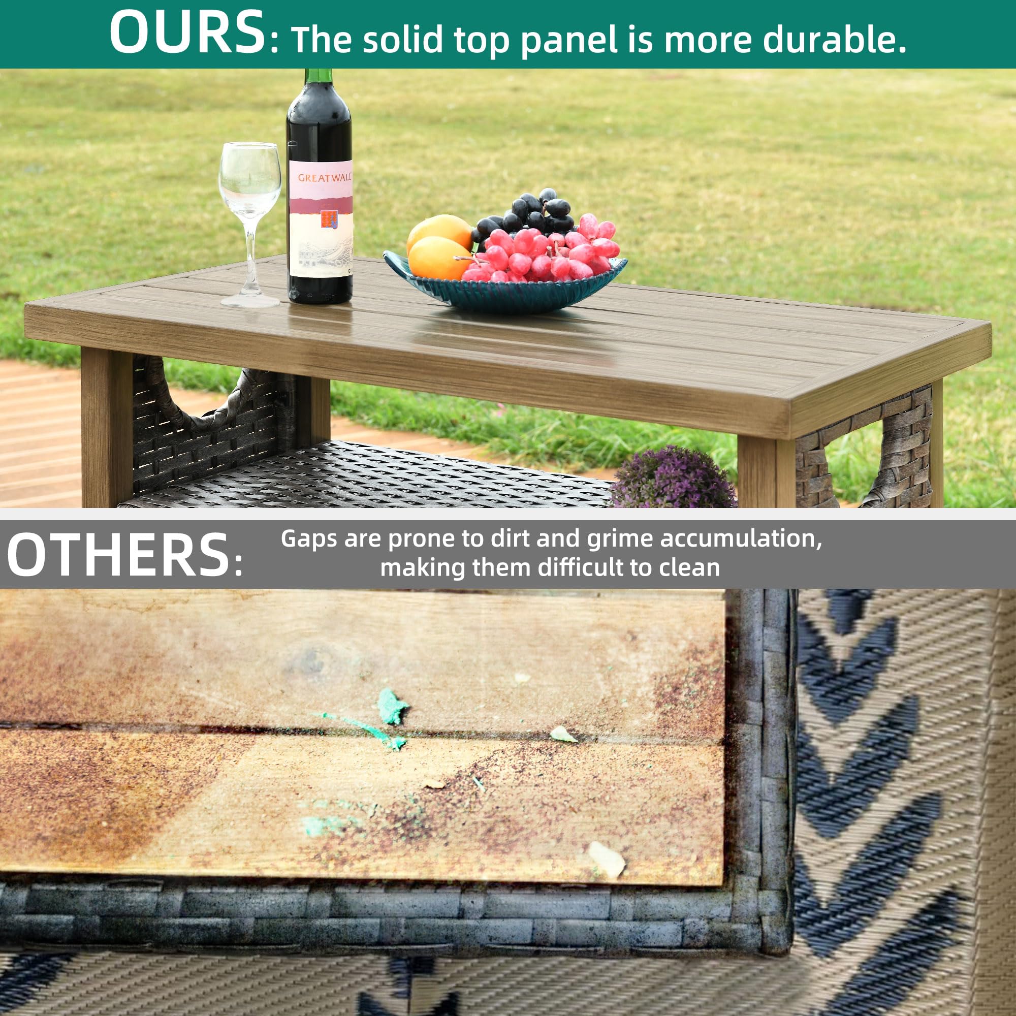 YITAHOME Outdoor Storage Cabinet with Two Doors and Shelves - Weatherproof Wicker Patio Bar Table for Cushions, Pool Tools & Garden Supplies - Brown - Perfect for Backyard, Patio, and Poolside Organization