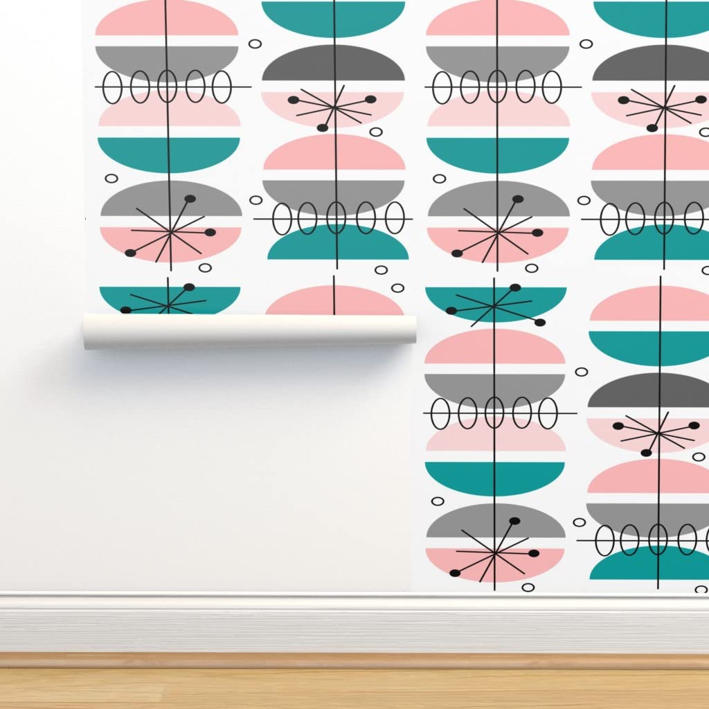 Peel & Stick Removable Wallpaper - 9ft x 2ft Atomic Mid Century Modern Vintage Retro Design by Spoonflower | Perfect for Living Room, Bedroom & Home Office Decor