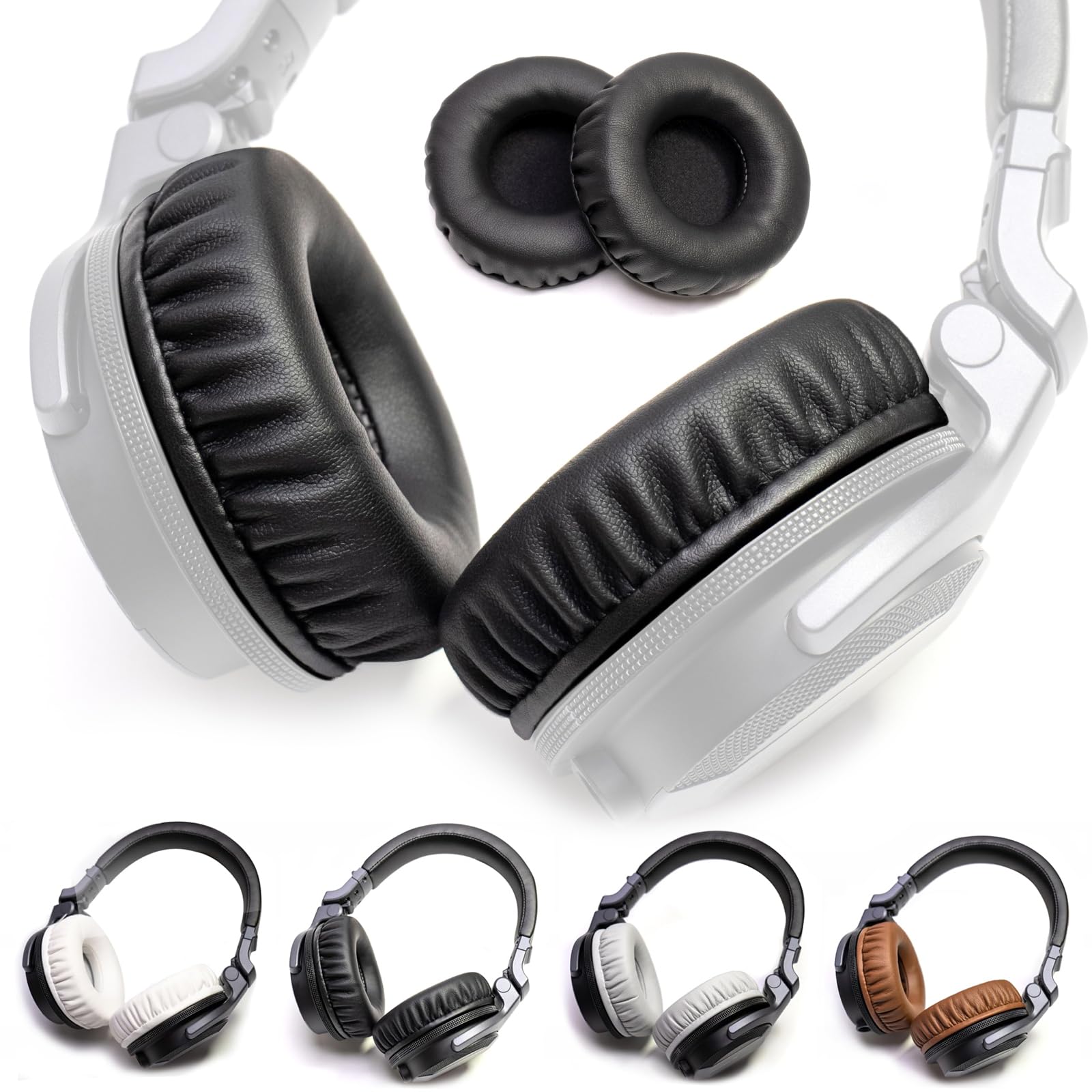Premium Protein Leather Ear Pads - Thick Soft Foam Cushion Replacement for Pioneer HDJ CUE1 & HDJ500 DJ Headphones (Black) - Perfect for DJing, Studio Recording & Long Listening Sessions