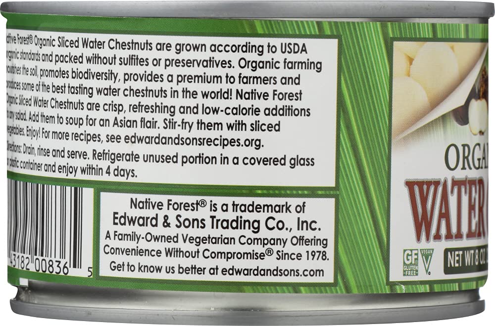 Organic Sliced Water Chestnuts by Native Forest - USDA Certified, Canned, 8 Ounce (Pack of 1) - Perfect for Stir-Fries, Salads, and Asian Cuisine