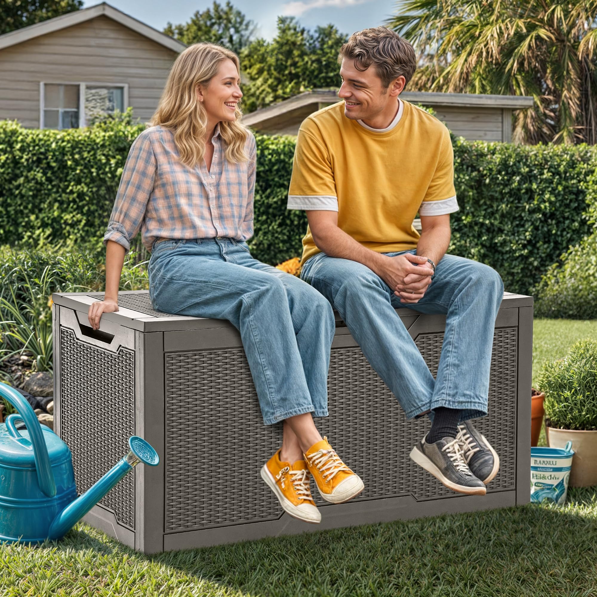 YITAHOME 100 Gallon Large Outdoor Deck Box - Waterproof Lockable Resin Storage Container for Patio Furniture, Garden Tools, Cushions | Perfect for Backyard, Poolside & Deck Storage Organization