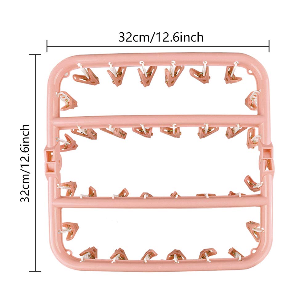 **SteelFever 32-Clip Foldable Clothes Drying Rack - Space-Saving Laundry Hanger for Underwear, Socks, Delicates (Light Pink) - Perfect for Apartments, Dorms, Travel & Small Spaces**