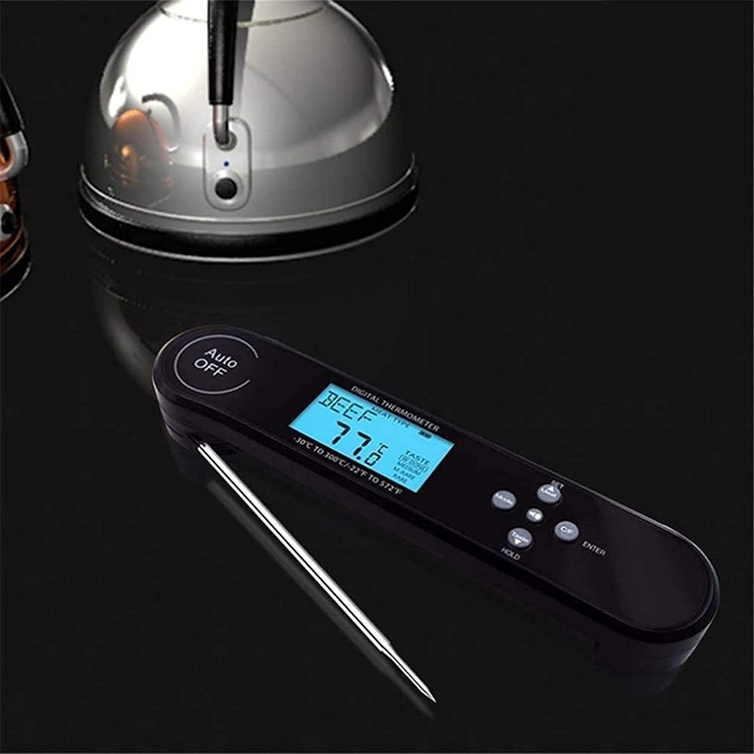 **Digital Instant Read Meat Thermometer - Waterproof Kitchen Food Thermometer with Backlit LCD - Fast & Accurate Electric Probe for BBQ, Grilling, Smoker, Baking, Turkey, Roasts (Ideal for Home Chefs & Outdoor Cooking)**