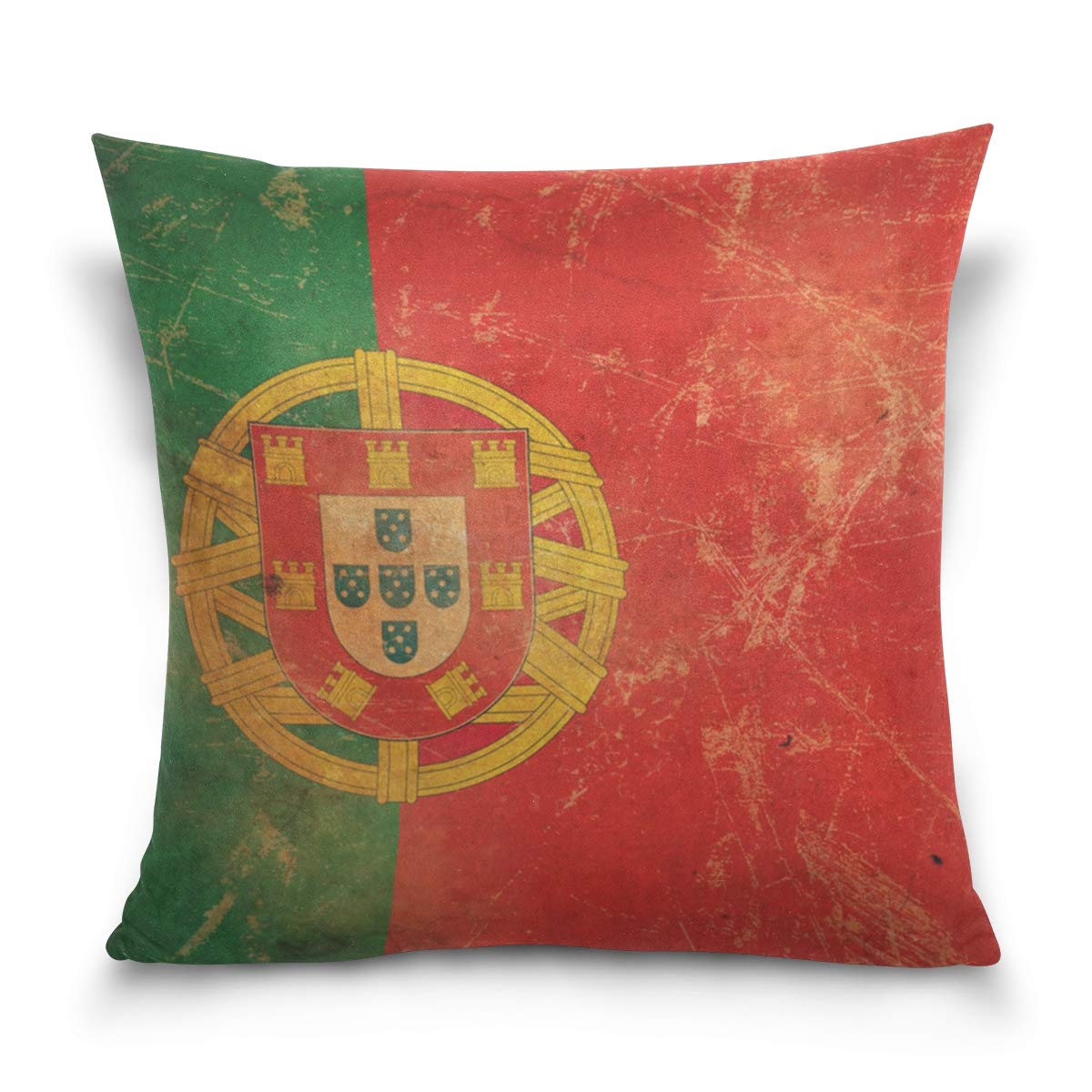 SUABO 16x16 Inch Grunge Portugal Flag Throw Pillow Covers - Soft Cotton Velvet Cushion Covers for Sofa, Bed, Living Room & Home Decor