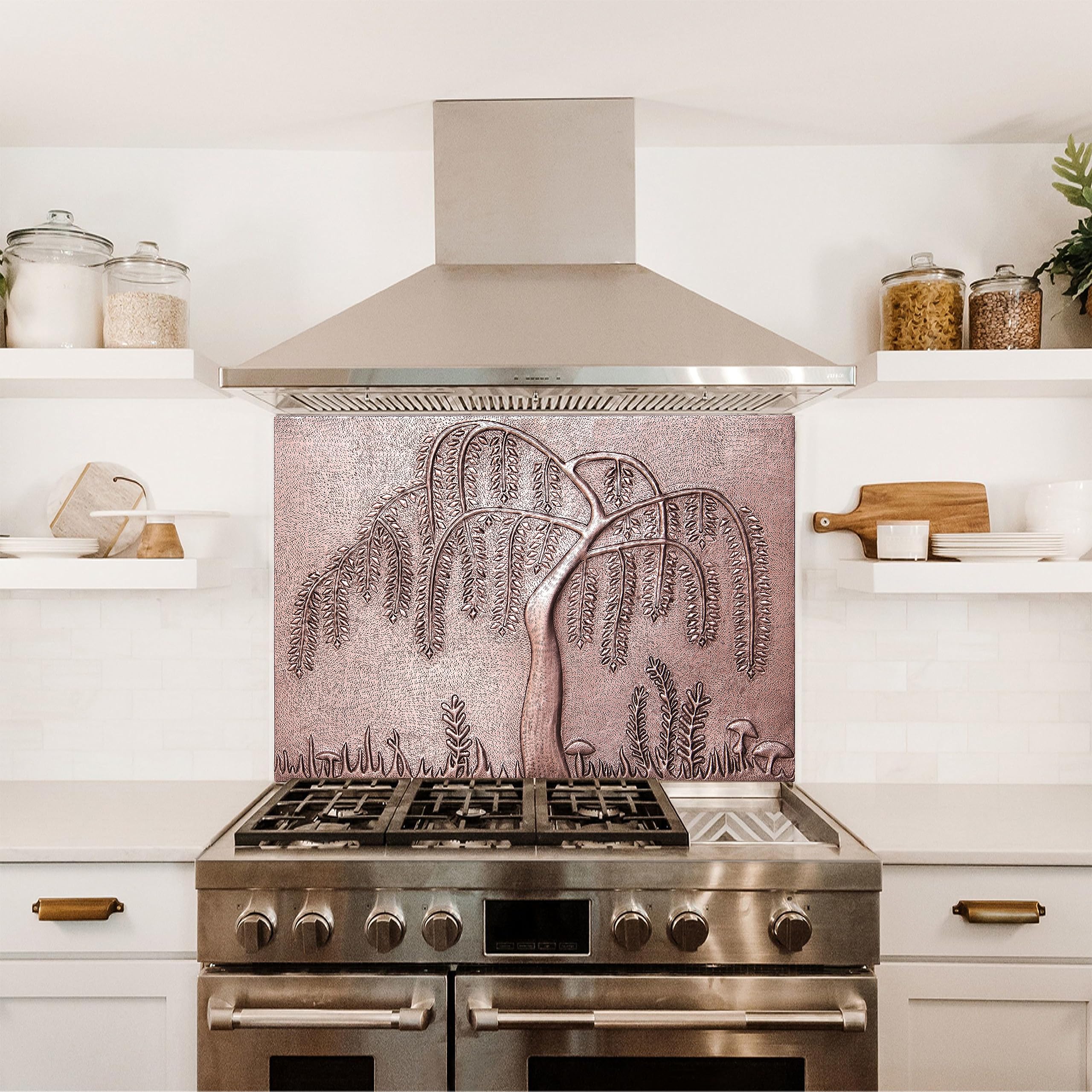 Custom Handmade Copper Backsplash Tile - Weeping Willow Tree Design for Kitchen Backsplash, Indoor & Outdoor Wall Decor, Perfect for Modern Kitchens, Bathrooms, and Patios