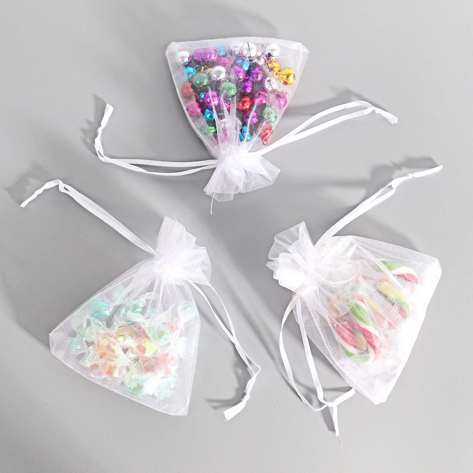 100Pcs White Organza Gift Bags 3.5x4.5 Inches - Small Mesh Drawstring Pouches for Christmas Favors, Wedding Party Favors, Jewelry Packaging & DIY Crafts
