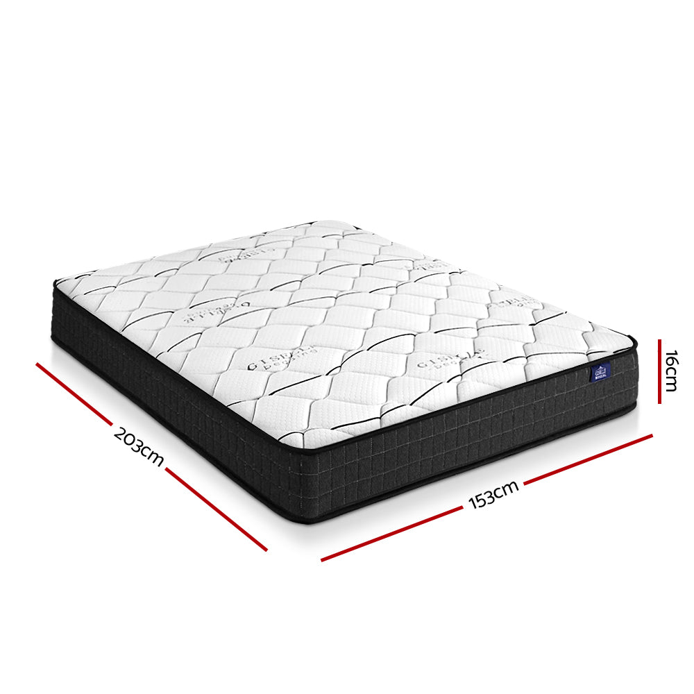 Glay Bonnell 16cm Thick Queen Size Spring Mattress - Medium Firm Support for Back Pain Relief, Breathable Coil System, Motion Isolation - Perfect for Master Bedroom, Guest Room & Dormitory Use