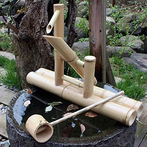 Bamboo Water Fountain for Garden - Zen & Feng Shui Outdoor Decor with Pump | Japanese Style Shaking Water Feature for Patio, Yard & Meditation Spaces