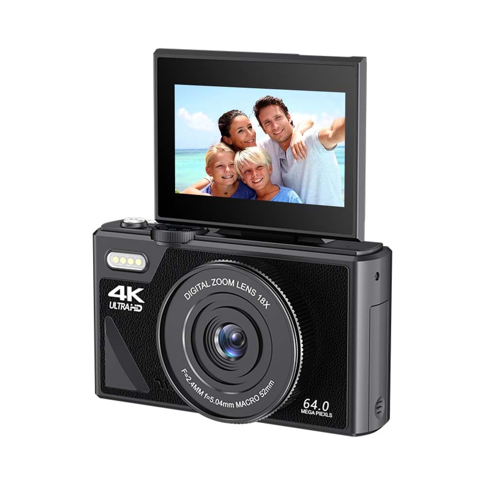 4K Compact Digital Camera for Photography & Vlogging - 16X Zoom, 64MP, 3