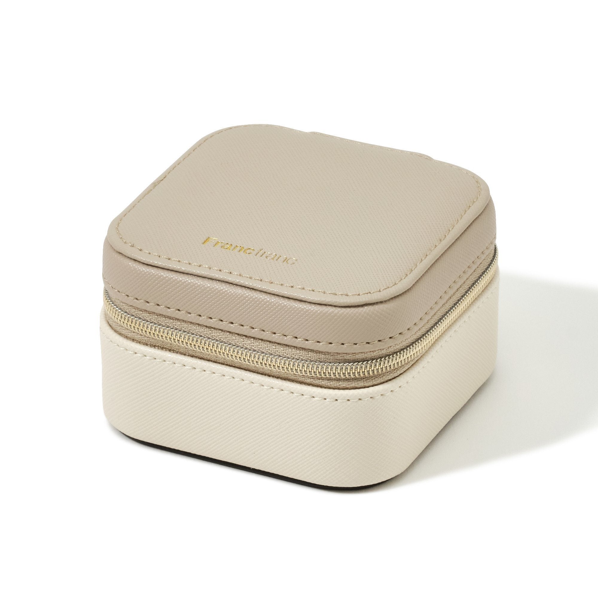 Bicolor Small Travel Jewelry Box Organizer - Beige & White Portable Jewelry Case for Necklaces, Rings & Earrings | Perfect for Vacation, Business Trips & Daily Use