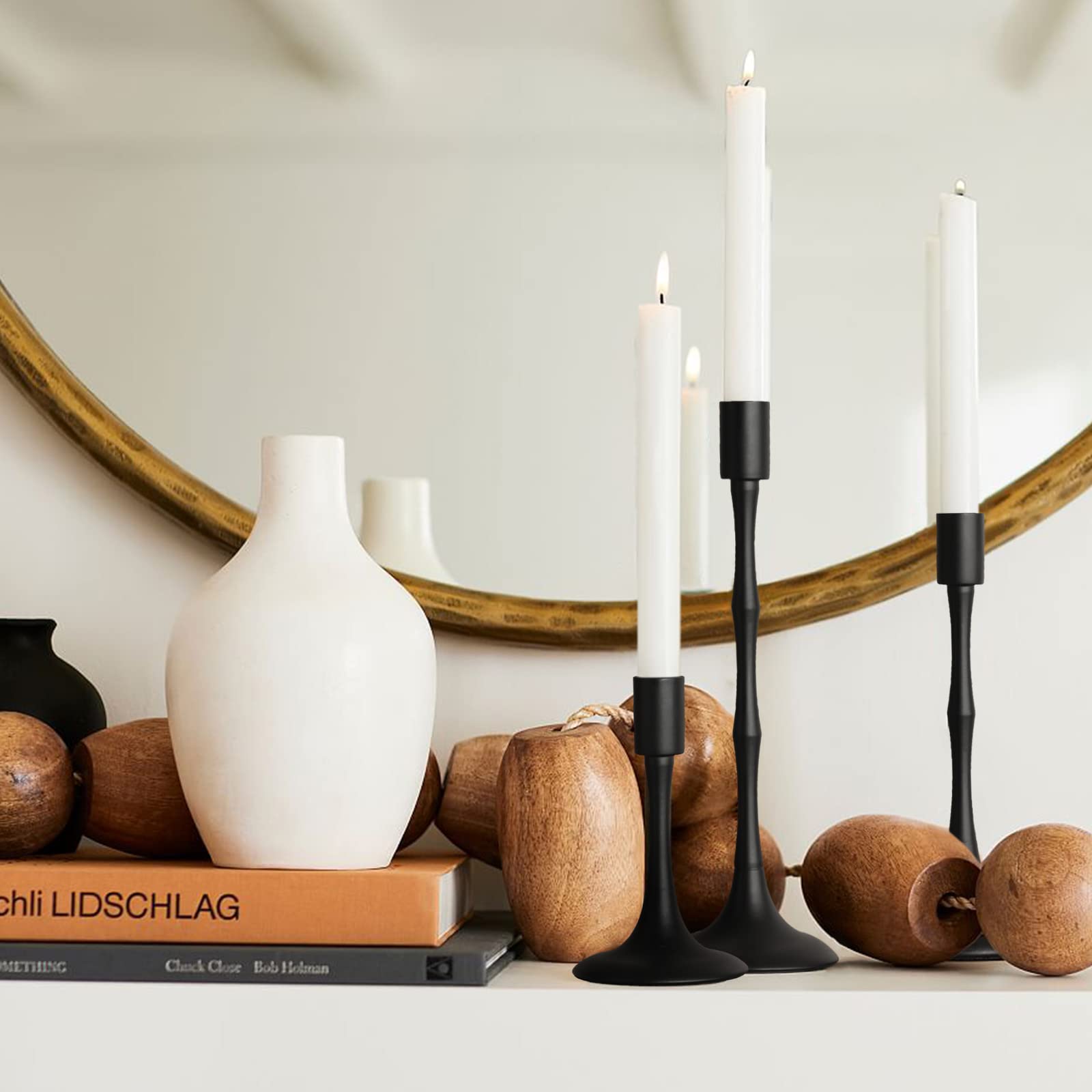 Matte Black Taper Candle Holder Set of 3 - Modern Farmhouse Candlestick Holders for Wedding, Christmas, Thanksgiving - Elegant Dining Table Centerpiece Decor for Home, Party & Holiday Celebrations