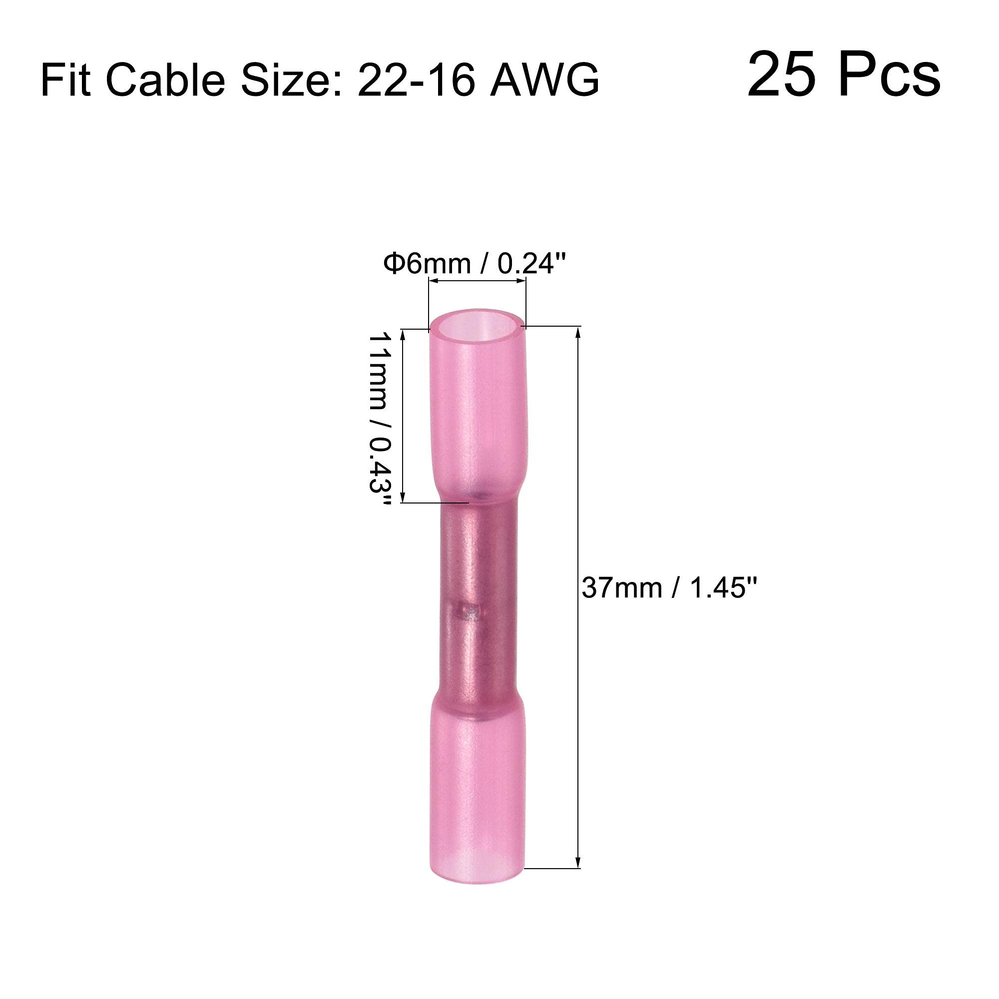 Heat Shrink Wire Connectors 25Pcs - Red Crimp Connectors for 22-16 AWG, Waterproof Electrical Terminals for Automotive, Marine & DIY Wiring Projects