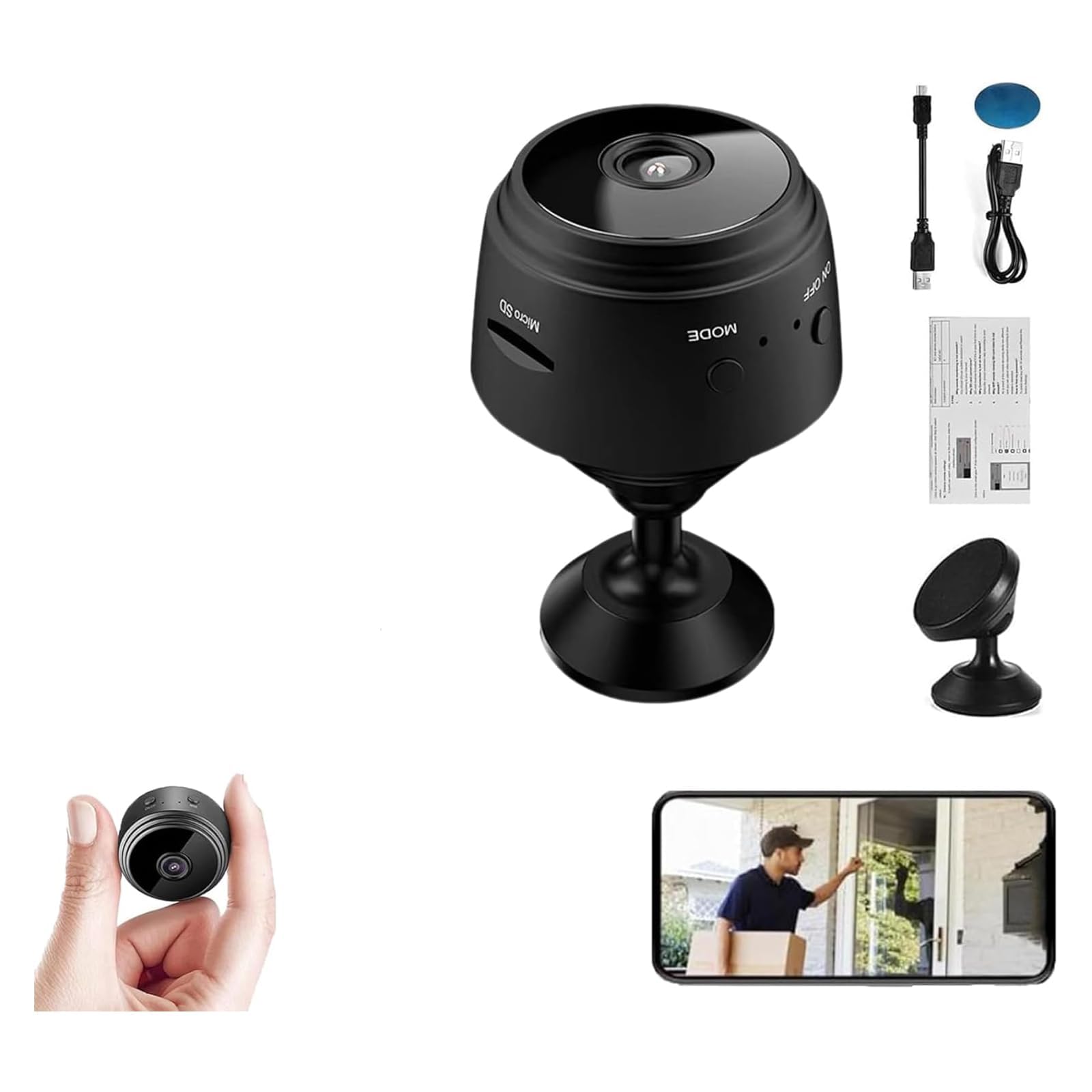 Spy Focus Magnetic Mini Security Camera - 1080P HD Night Vision, Motion Detection, Covert Surveillance for Indoor & Outdoor Use - Works with App for Home, Office, and Vehicle Security (1 Pack)