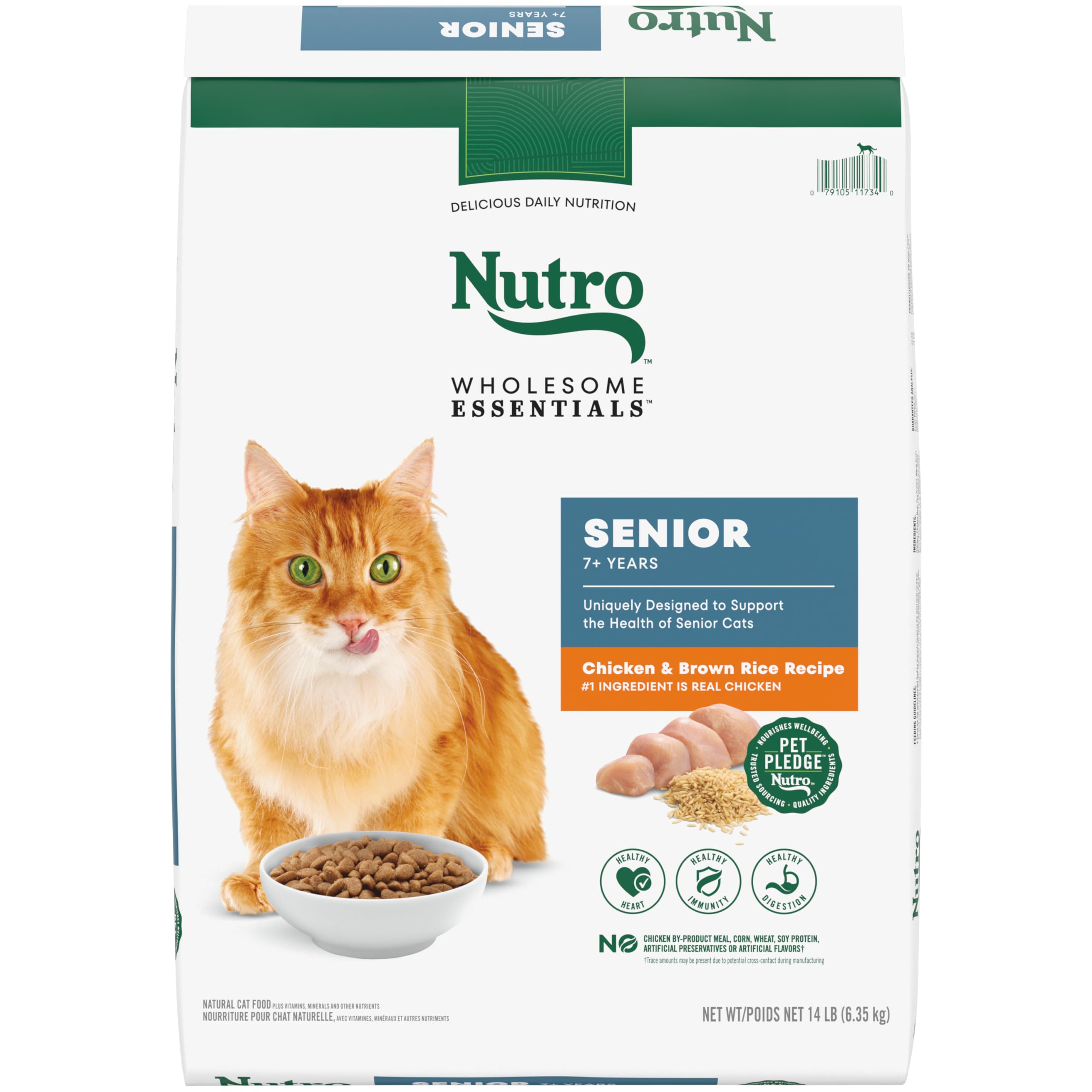 Nutro Wholesome Essentials Senior Dry Cat Food - Chicken & Brown Rice Recipe, 14 lb Bag | High Protein Cat Food for Older Cats | Supports Joint Health & Digestion | Perfect for Indoor Senior Cats