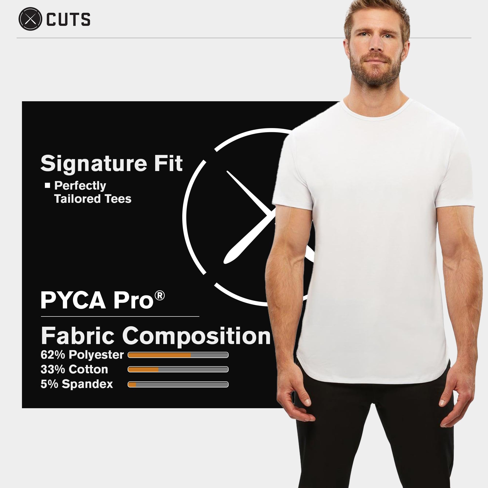 Premium Men's Casual Short Sleeve T-Shirt - Soft AO Crew Neck Tee with Classic Elongated Hem | PYCA Pro Comfort Fabric | Perfect for Everyday Wear, Gym & Street Style