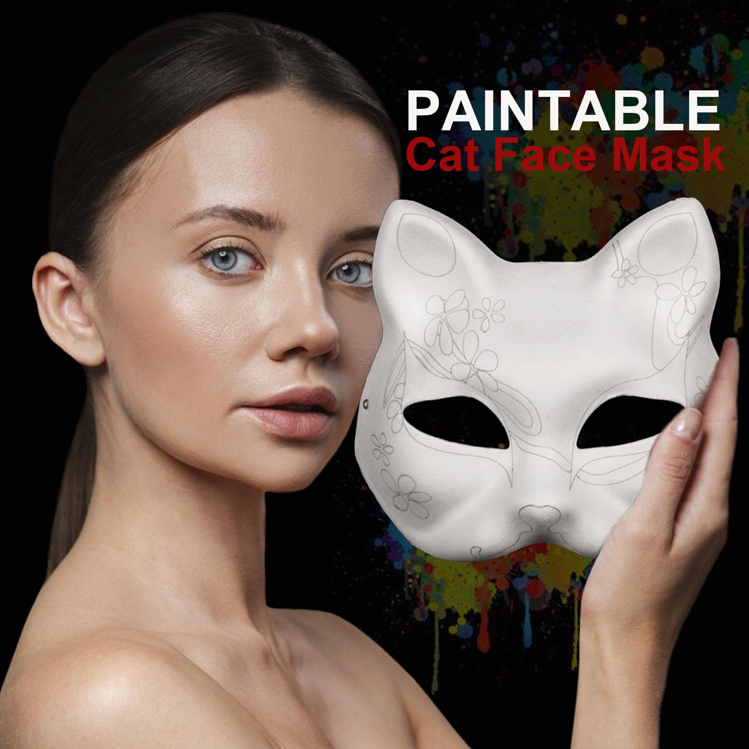 DIY Unpainted Cat Masquerade Mask - Blank Paper Mache Craft Mask for Painting - Perfect for Halloween Costumes, Cosplay, and Themed Parties