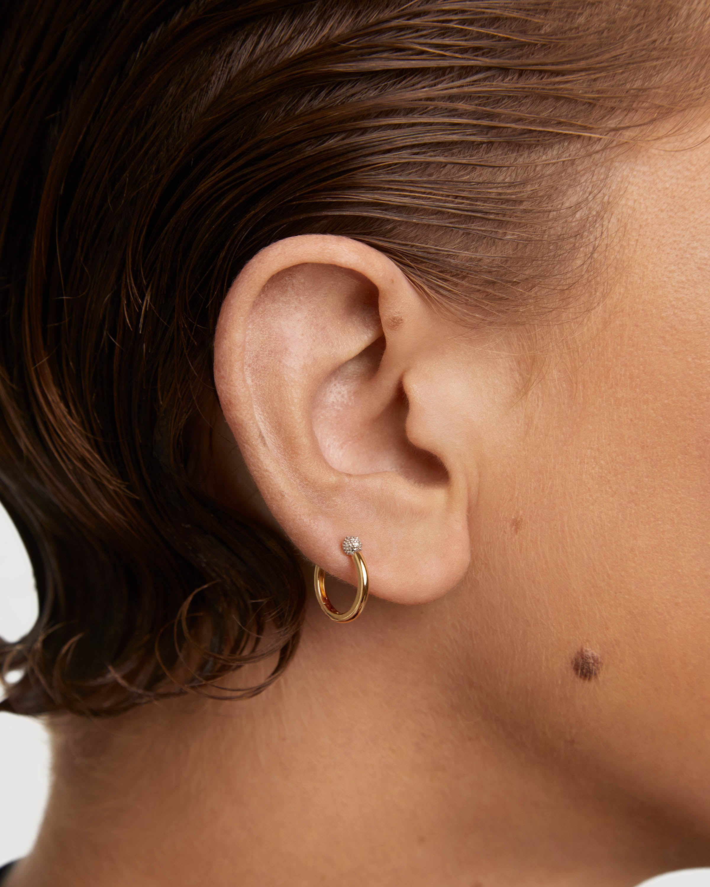 14K Gold Diamond Chai Hoop Earrings - Elegant Single Hoop Design for Women - Perfect for Hanukkah, Weddings & Special Occasions