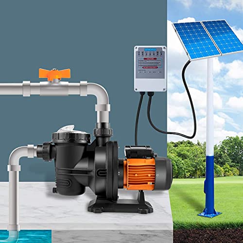 Happybuy 500W Solar Swimming Pool Pump with MPPT Controller - 75GPM Flow Rate, 48VDC, 49ft Max Head - 9.8ft Powder Cord - Ideal for In-Ground Pools, Water Parks & Backyard Swimming Areas