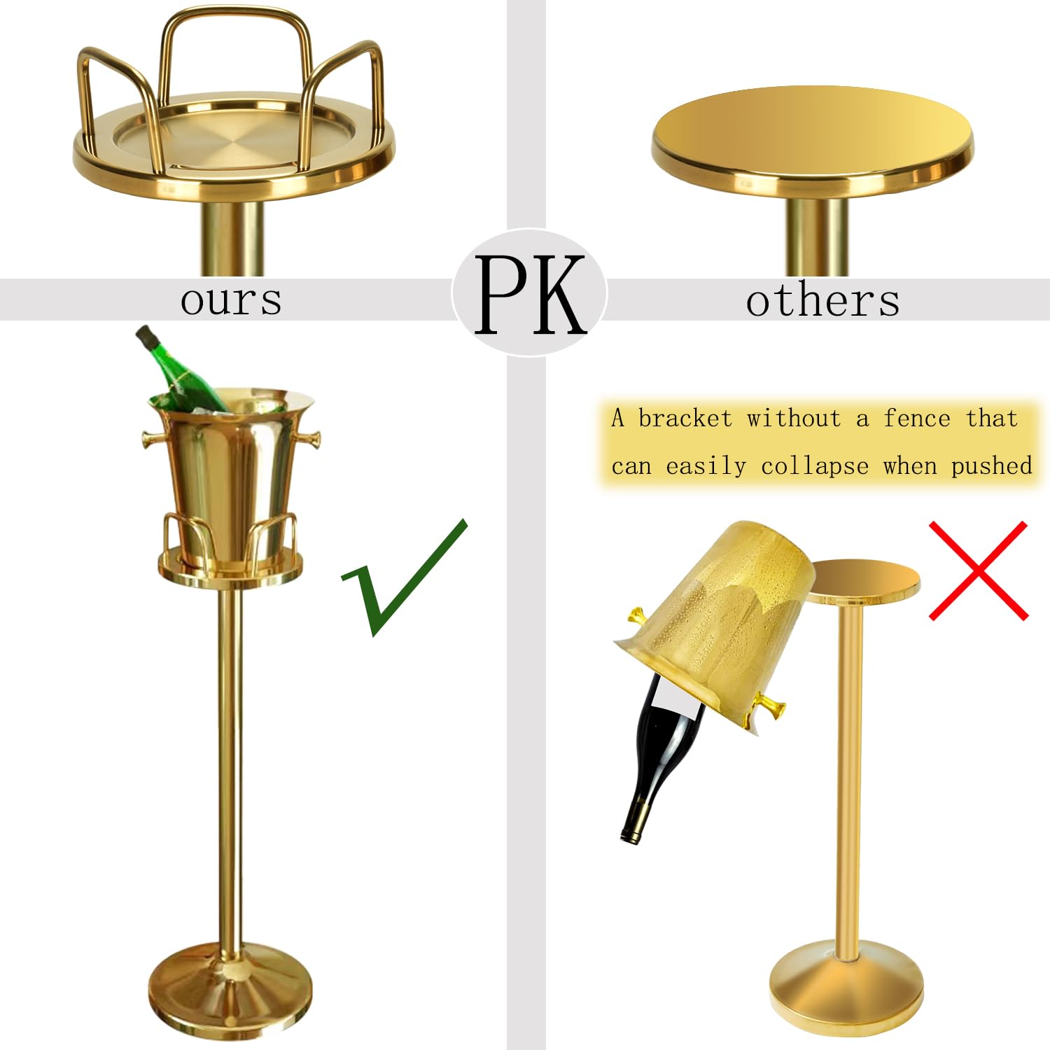 Stainless Steel Ice Bucket with Stand - 5L (12lb) Gold Champagne Wine Cooler for Beer, Champagne & Cocktails - Perfect for KTV, Club, Bar, BBQ, Wedding & Christmas Parties (91cm, Elegant Gold)