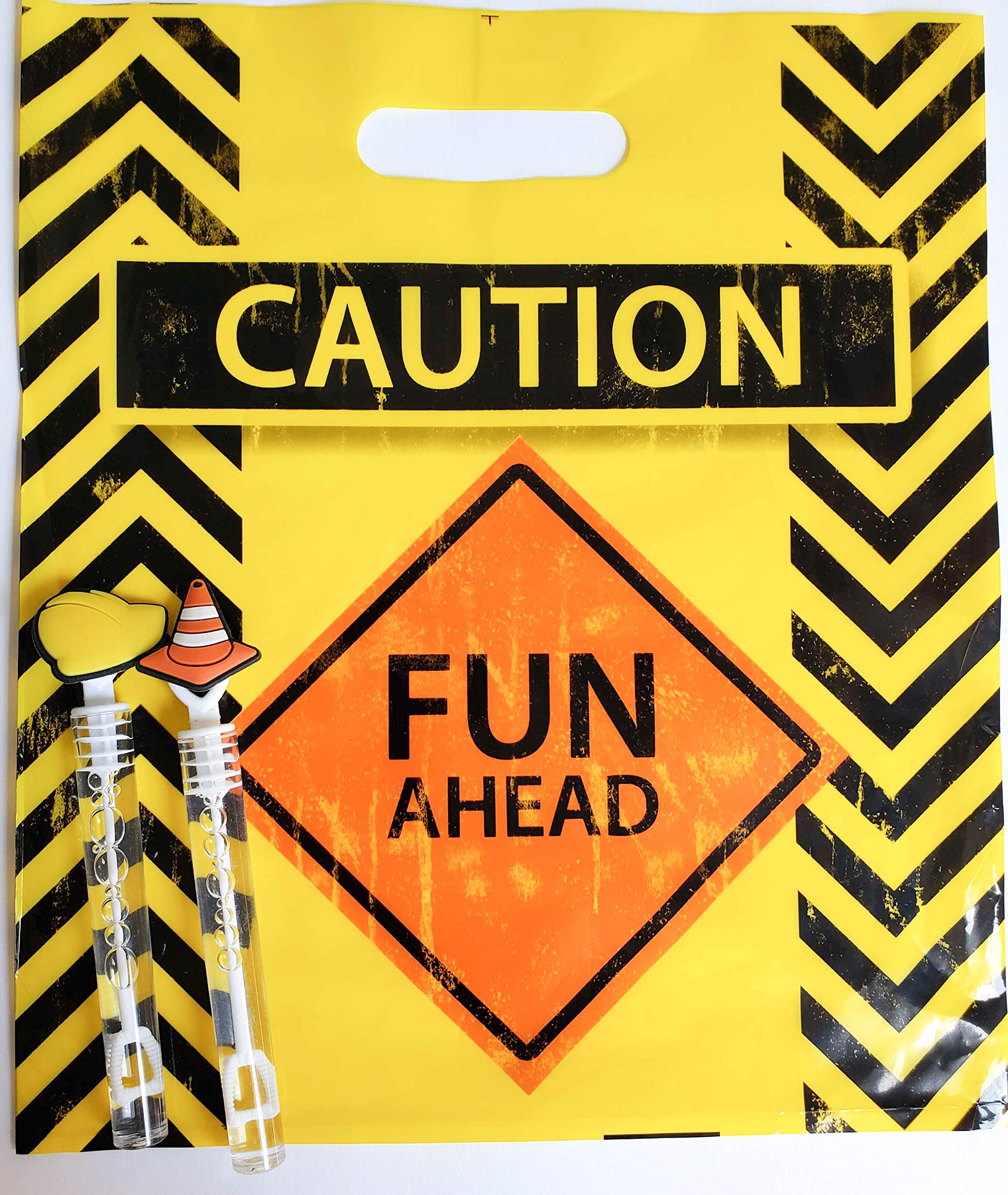 Mini Bubble Wands - 24 Pack Non-Toxic Prefilled Bubble Solution with Construction Hats & Cones - Perfect for Kids Birthday Parties, Outdoor Play, and Summer Activities - Fun Party Favors for Boys and Girls