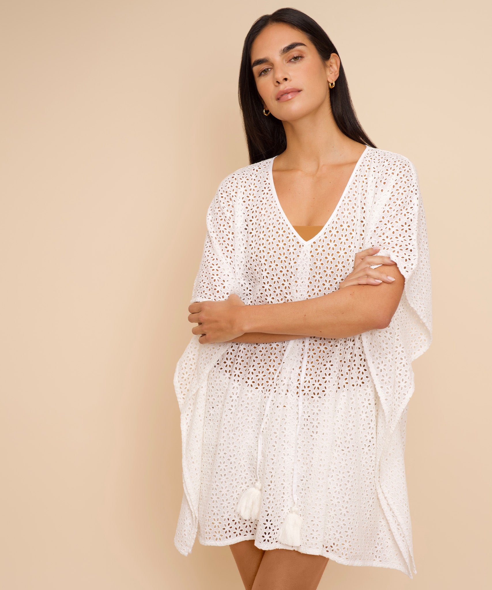 Elegant Eyelet Butterfly Caftan Dress - Flowy Boho Maxi Dress for Women - Perfect for Beach, Vacation & Summer Outfits