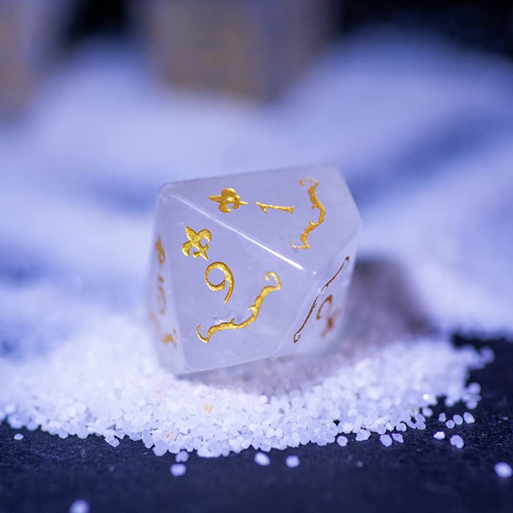 Premium White Crystal D&D Dice Set - Natural Gemstone Polyhedral Dice for Dungeons & Dragons, Pathfinder, RPG Tabletop Games | Perfect for Gifts, Collectors & Fantasy Role-Playing Adventures