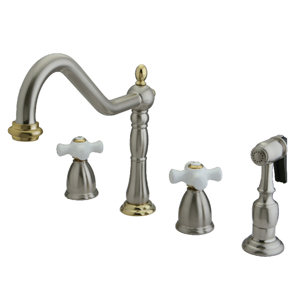 Kingston Brass KB1793PXBS Widespread Kitchen Faucet - High Arc Pull-Down Sprayer, Oil Rubbed Bronze Finish for Modern Farmhouse & Rustic Kitchens