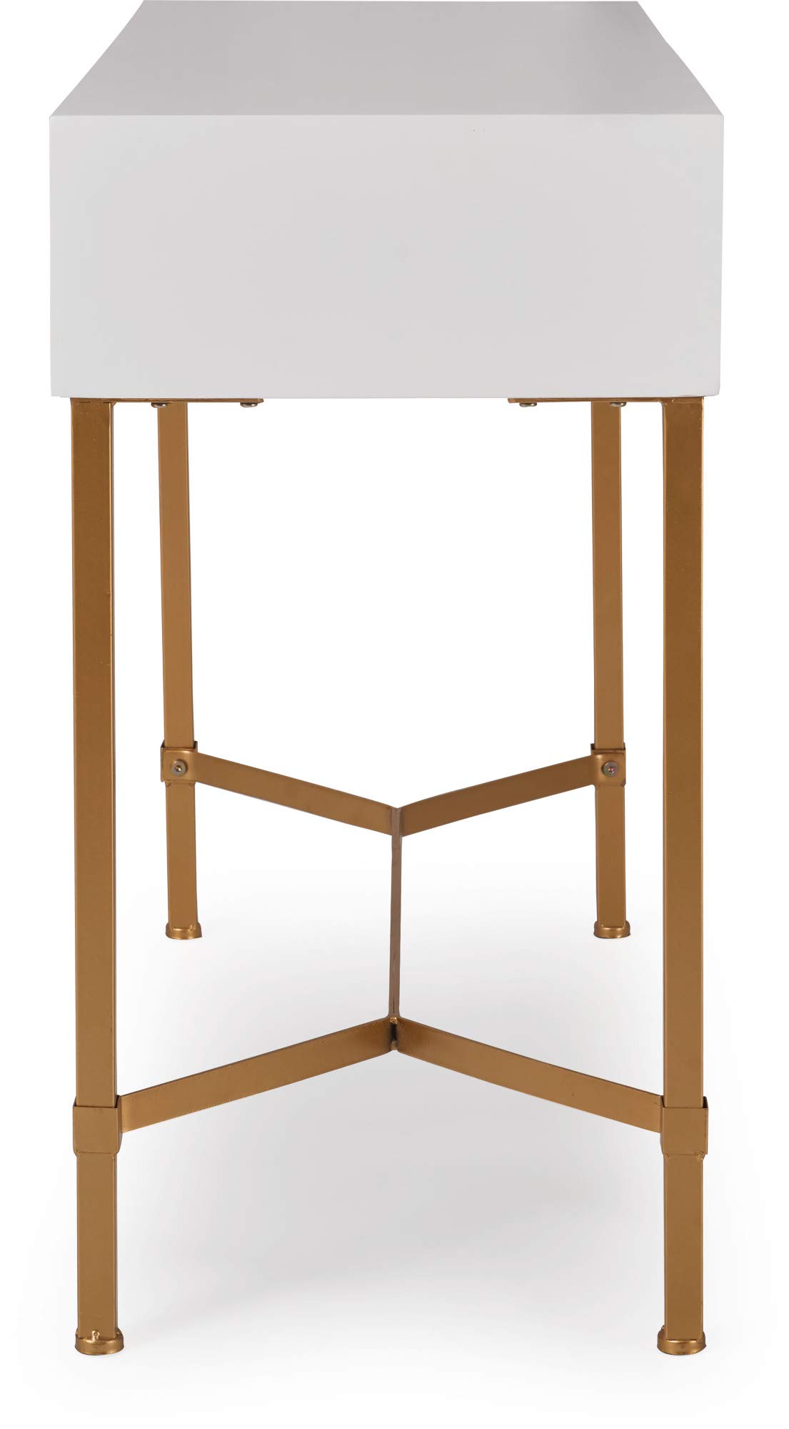 Jupiter Mid Century Modern Console Table with 2 Drawers - White & Gold Rectangular Entryway Desk for Small Spaces, Living Room & Home Office - Metal Legs & Easy Assembly - Perfect for Hallway Decor & Apartment Furniture