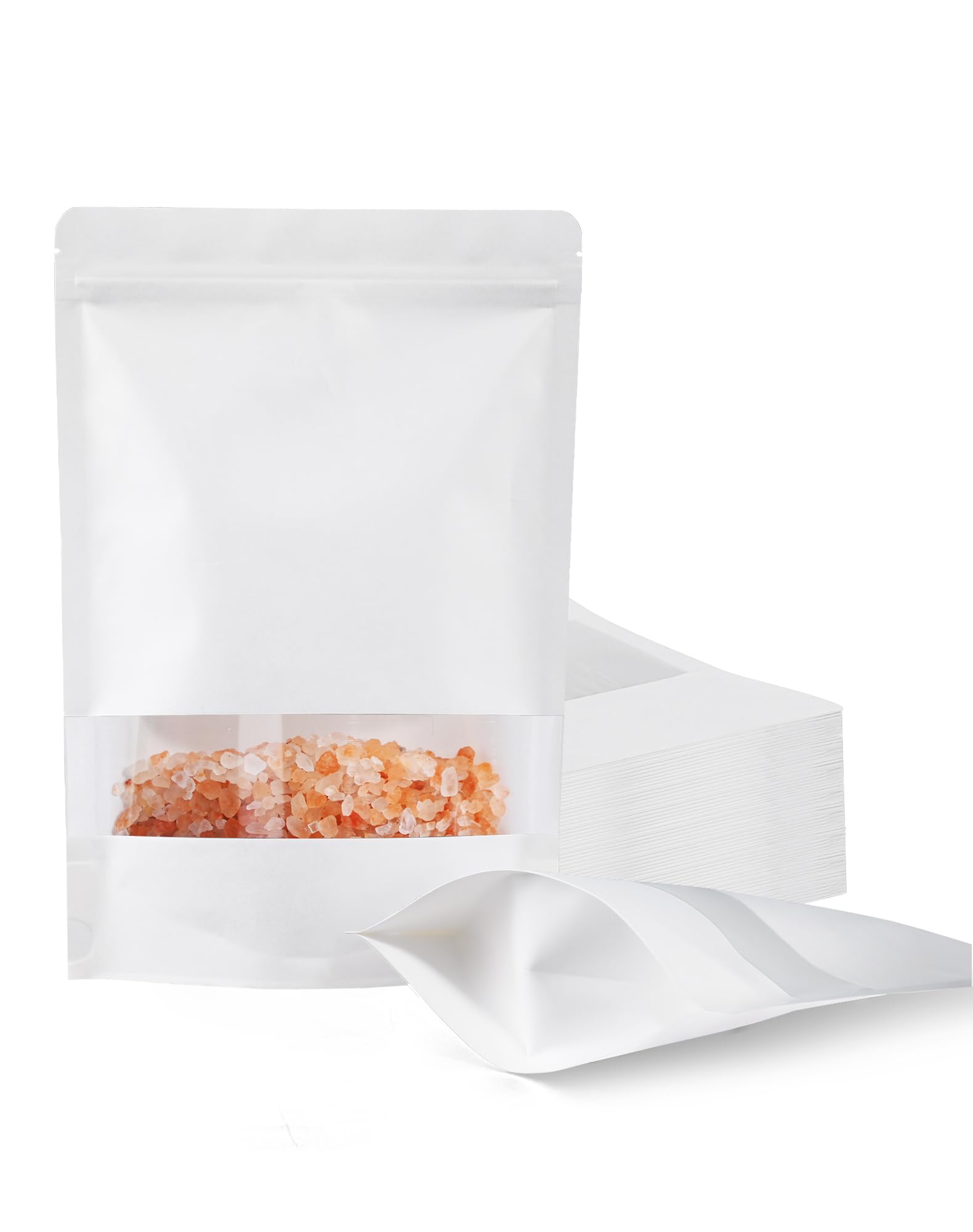100 Pcs White Kraft Paper Bags with Window, 7.9