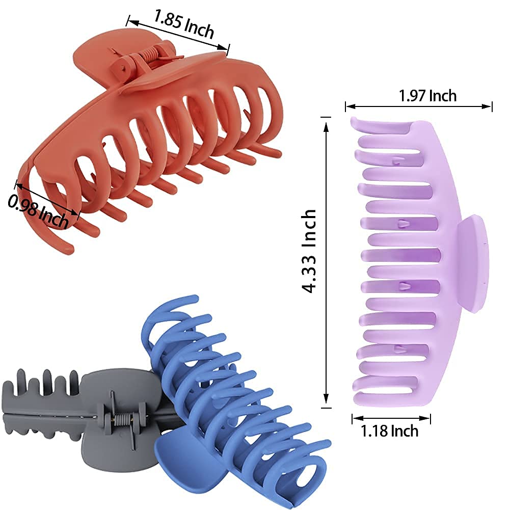 ASG Big Hair Claw Clips for Women - 4.33 Inch Large Hair Clips for Thin, Thick & Curly Hair - Strong Hold 90s Matte Nonslip Hair Clips (2 Pack, Random Colors) - Perfect for Updos, Ponytails & Everyday Hairstyles