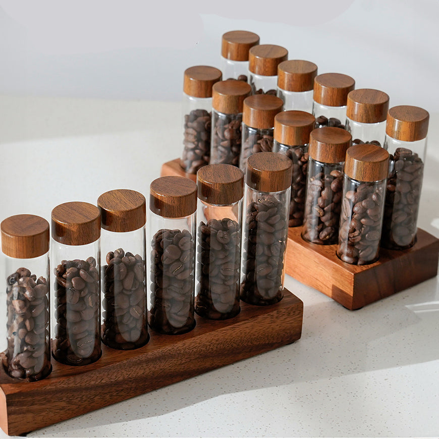 Premium Airtight Coffee Beans Storage Container - Glass Tube Display Rack for Kitchen Countertop - Perfect for Whole Bean Coffee Storage & Barista Style Home Brewing Station